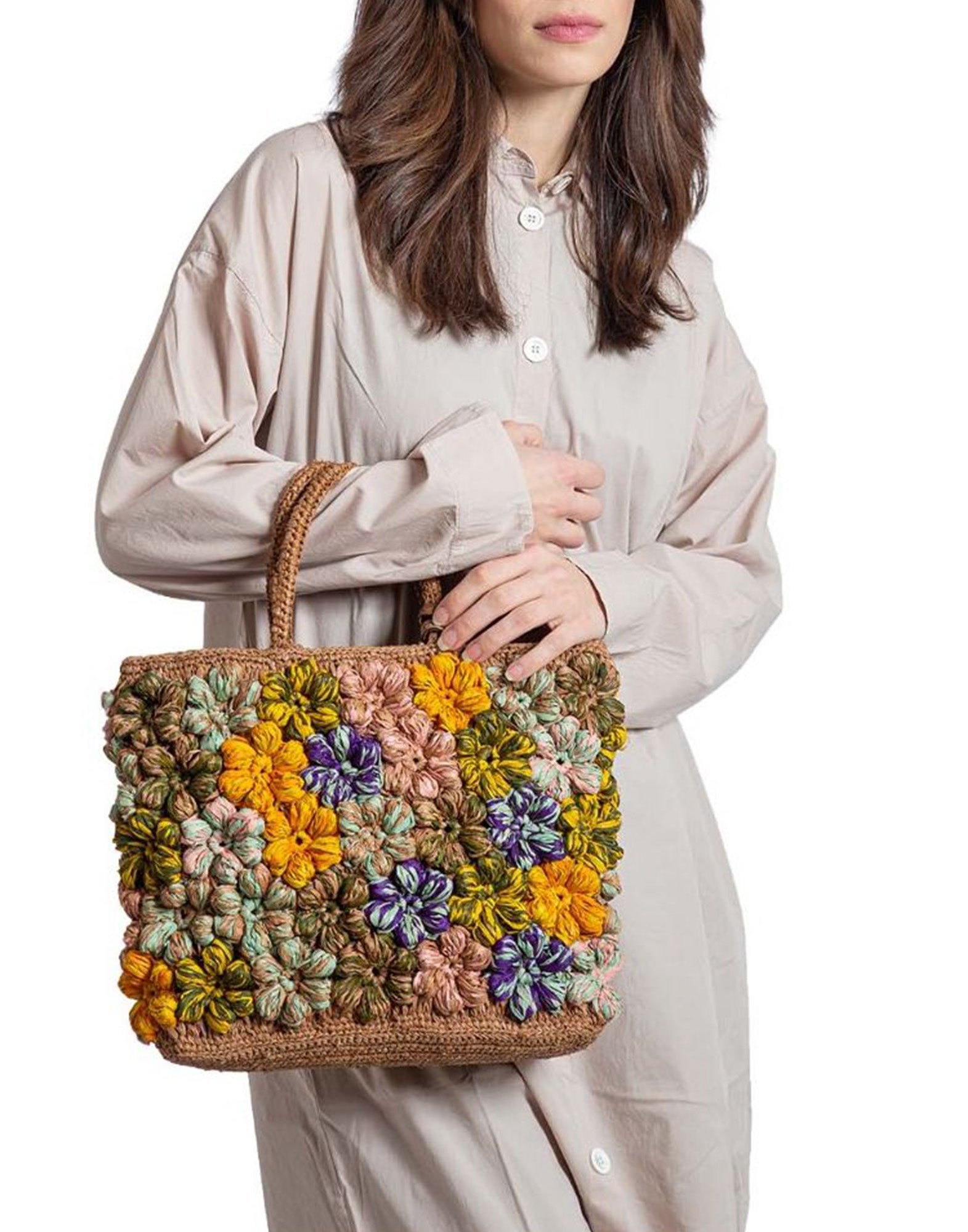 AFAR Borsa Flower Small in Rafia Multicolor