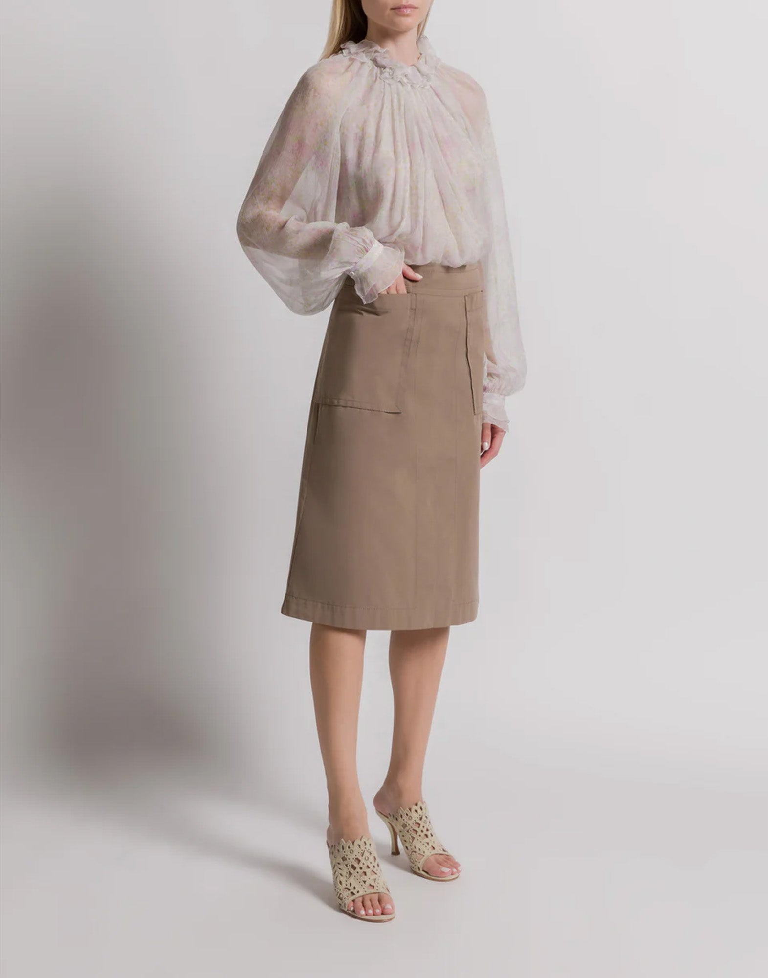 ALBERTA FERRETTI Gonna Midi in Cotone Utility Beige