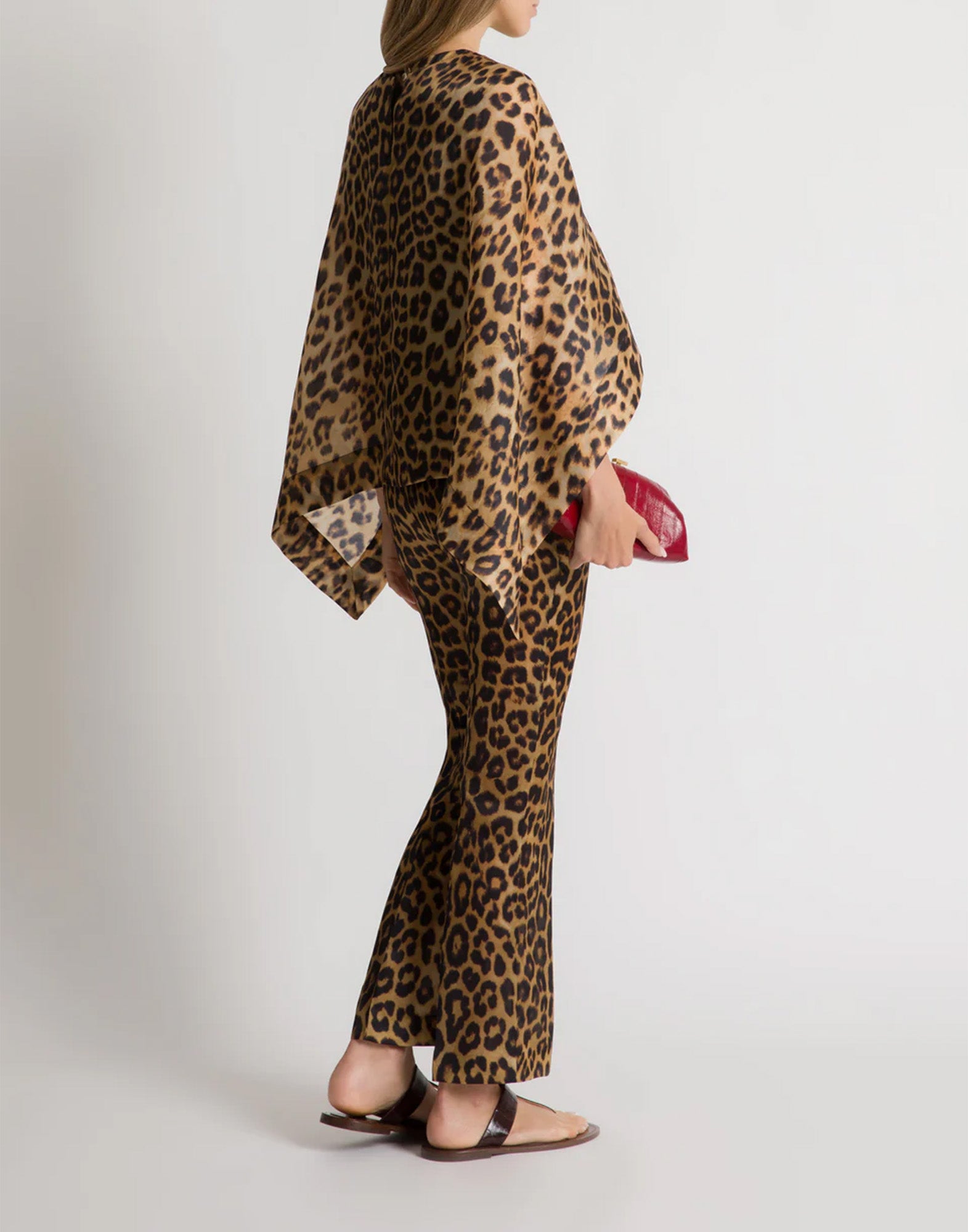 ALBERTA FERRETTI Top Cappa in Organza di Seta Leopardata