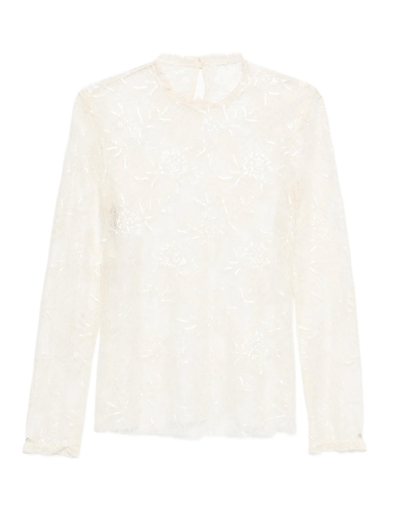 ALBERTA FERRETTI Blusa in Pizzo Avorio con Ricamo Pailettes