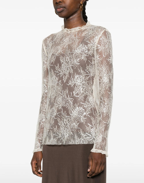 ALBERTA FERRETTI Blouse en dentelle ivoire brodée de sequins