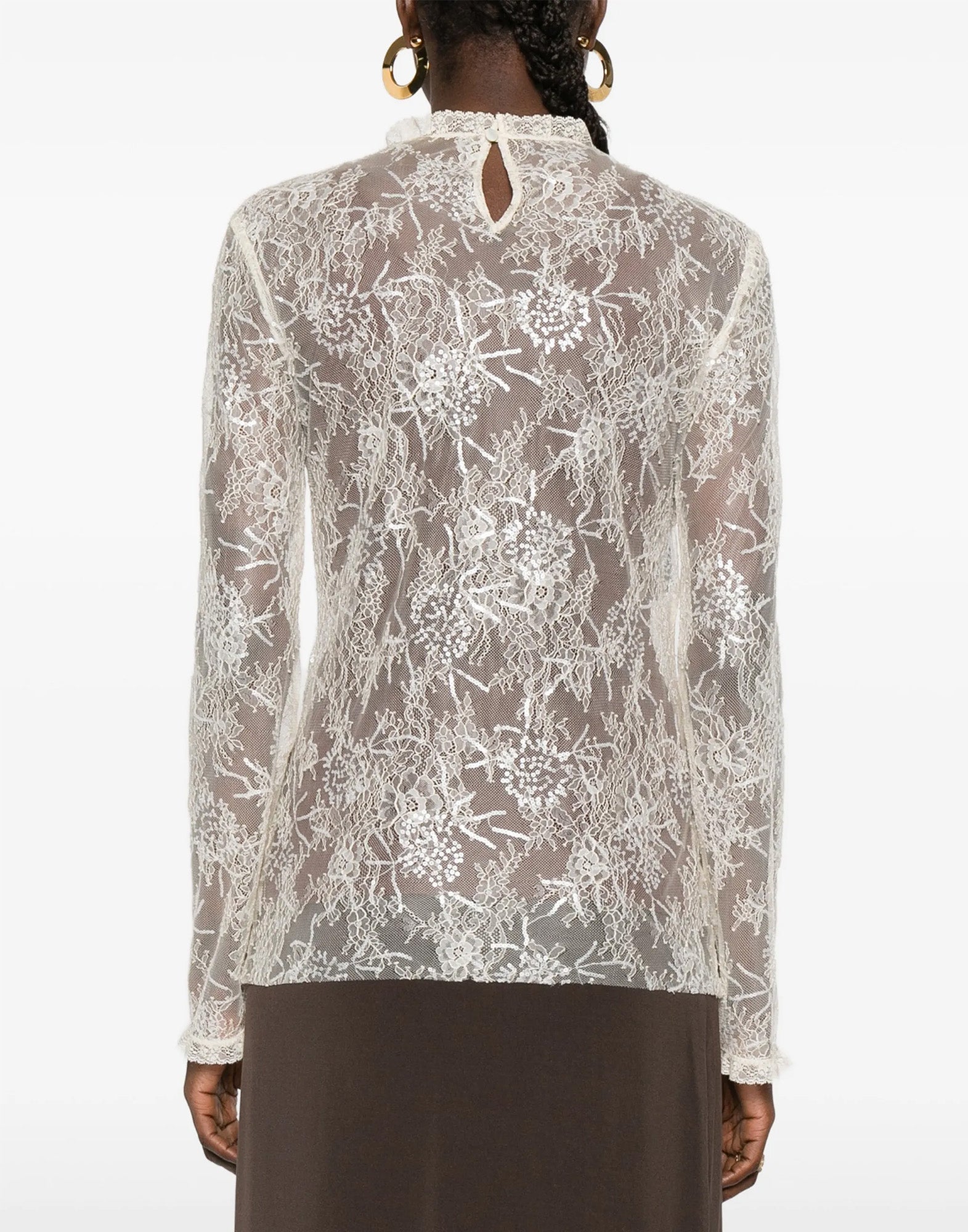 ALBERTA FERRETTI Blusa in Pizzo Avorio con Ricamo Pailettes