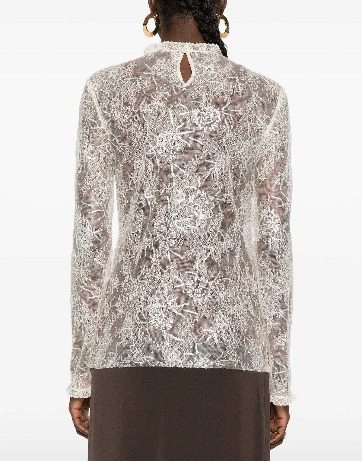 ALBERTA FERRETTI Blouse en dentelle ivoire brodée de sequins