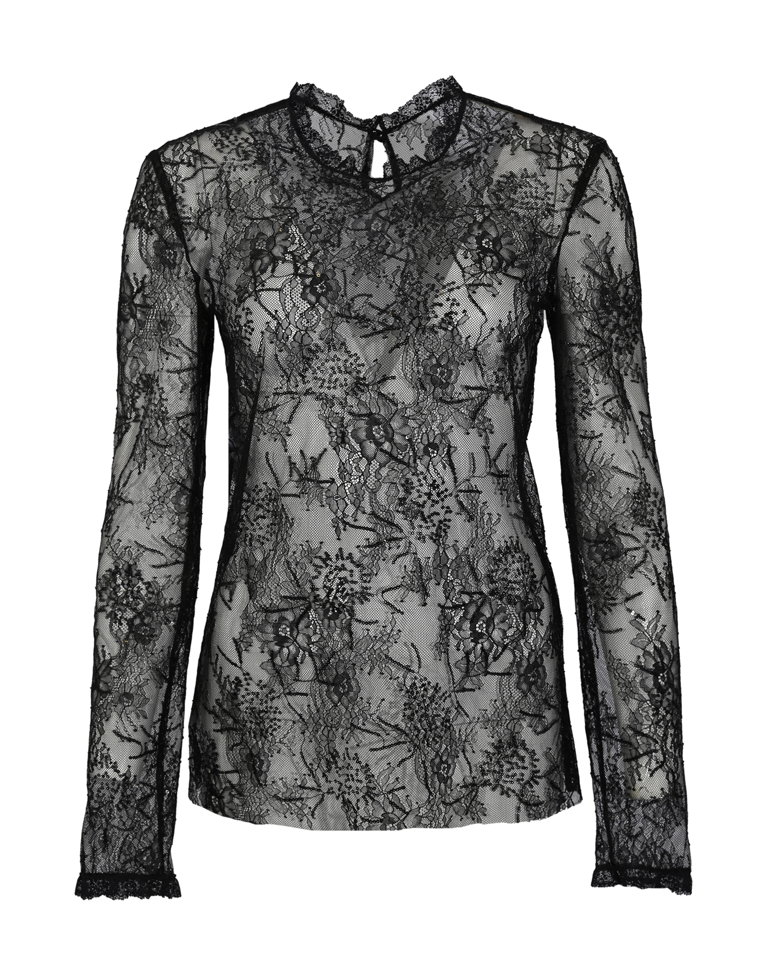 ALBERTA FERRETTI Blusa in Pizzo Nero con Ricamo Pailettes