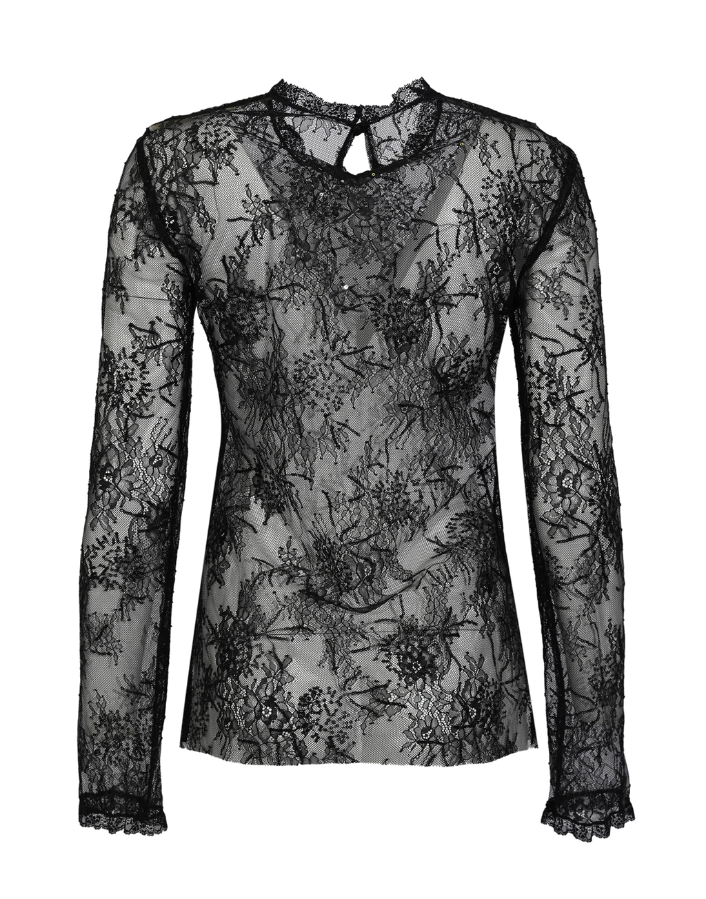 ALBERTA FERRETTI Blusa in Pizzo Nero con Ricamo Pailettes