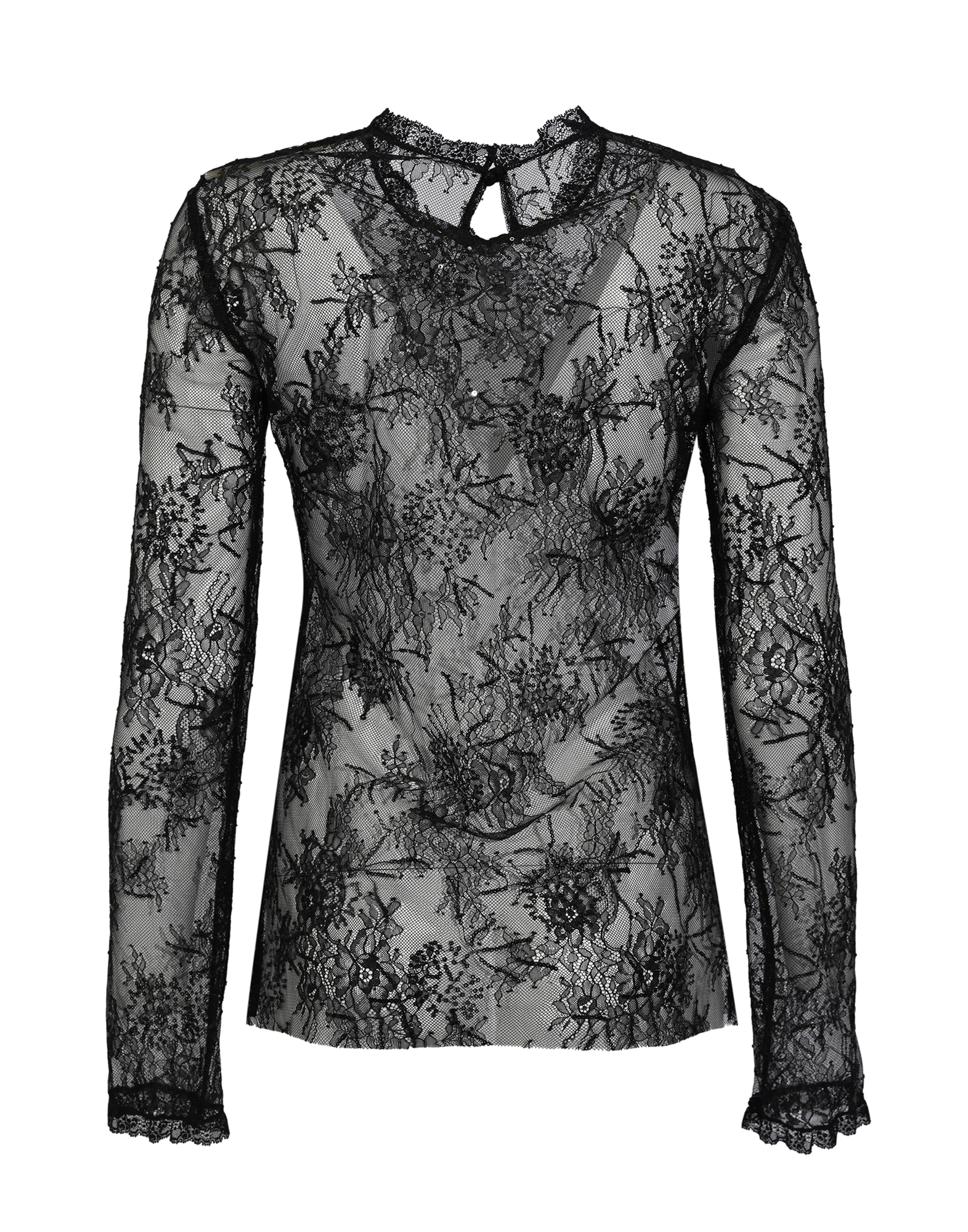 ALBERTA FERRETTI Blusa in Pizzo Nero con Ricamo Pailettes