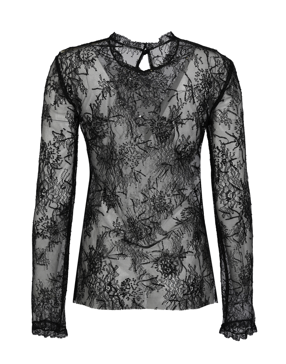 ALBERTA FERRETTI Blusa in Pizzo Nero con Ricamo Pailettes