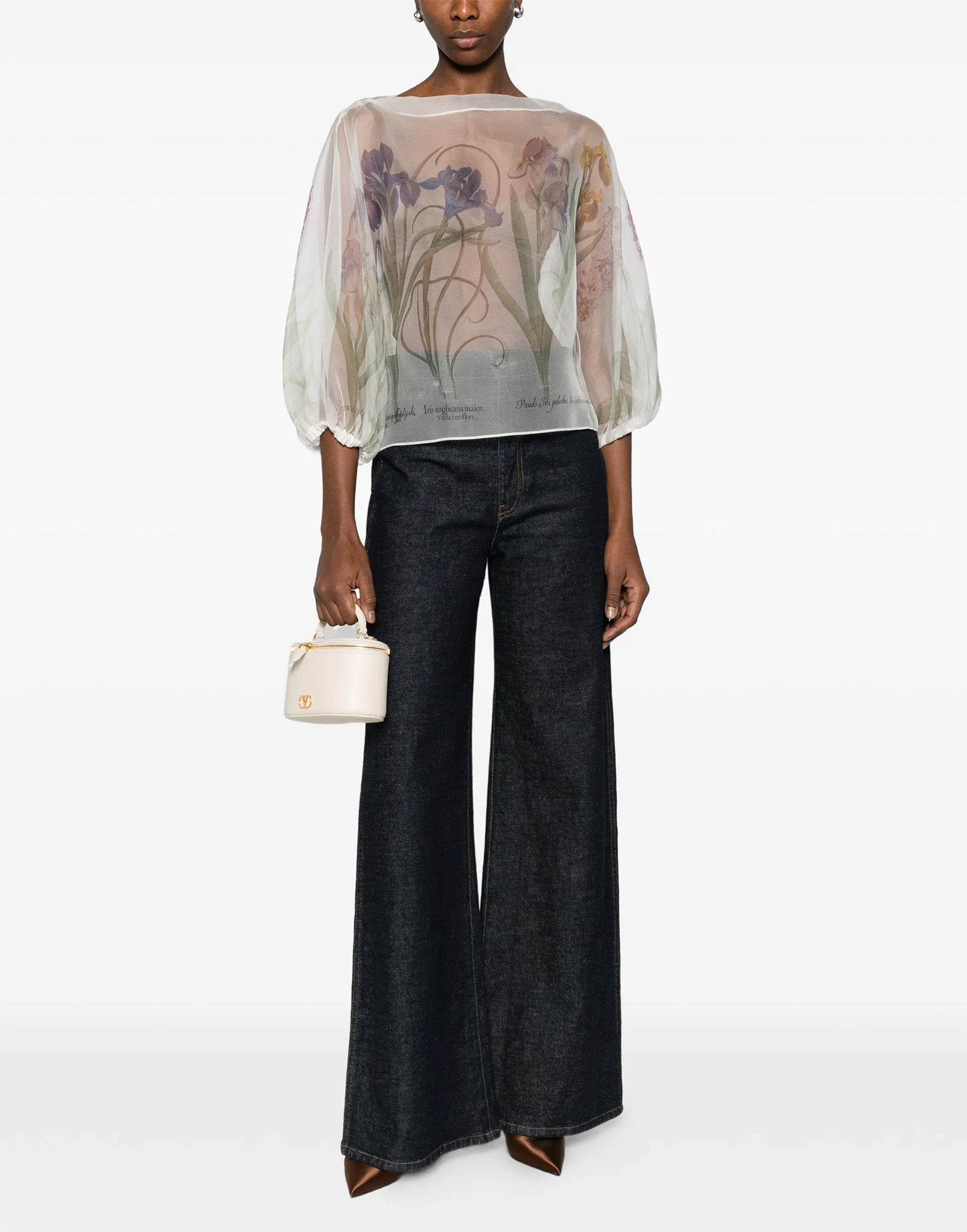 ALBERTA FERRETTI Blusa in Organza di Seta con Stampa Floreale