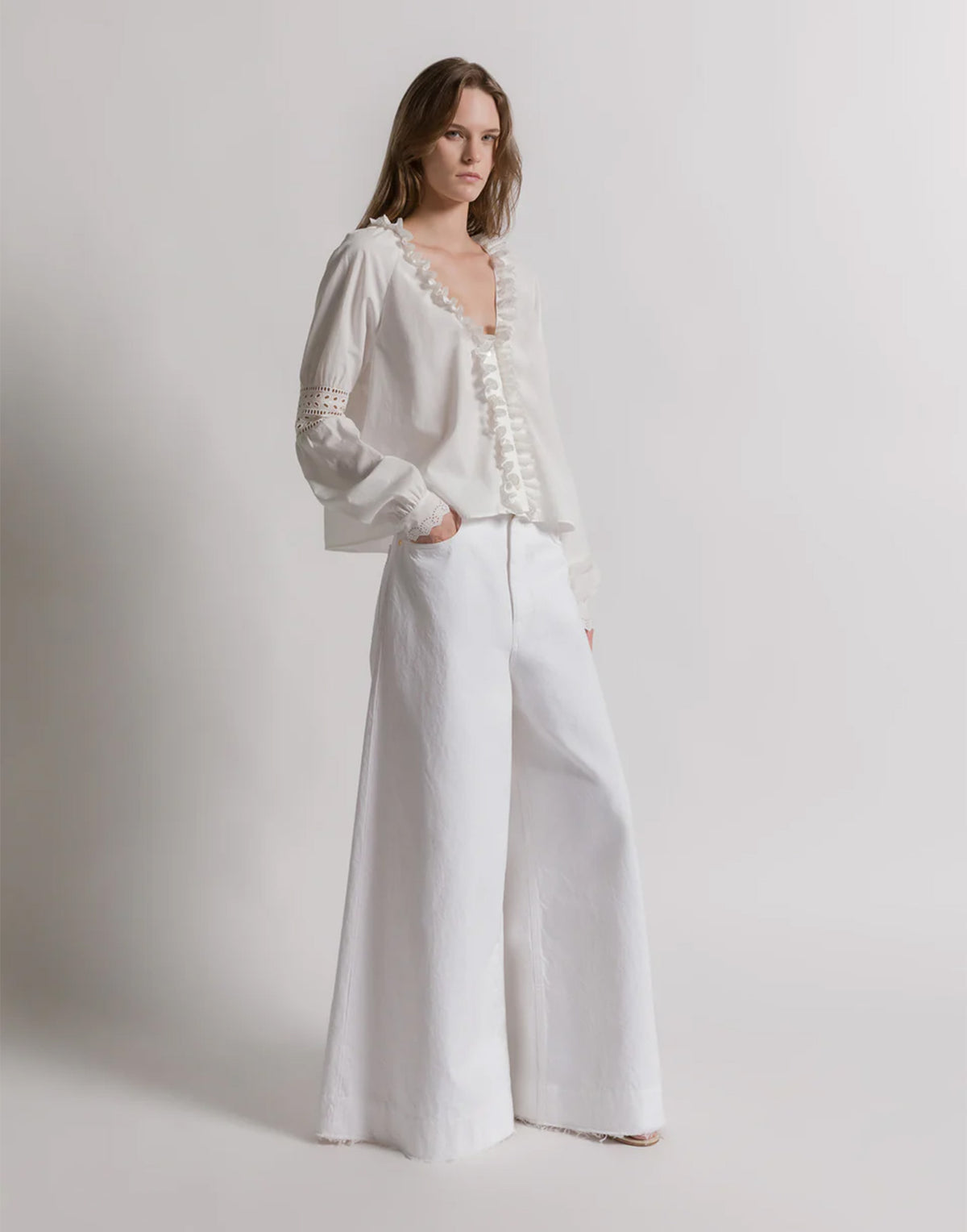 ALBERTA FERRETTI Pantaloni in Denim a Gamba Larga Bianchi