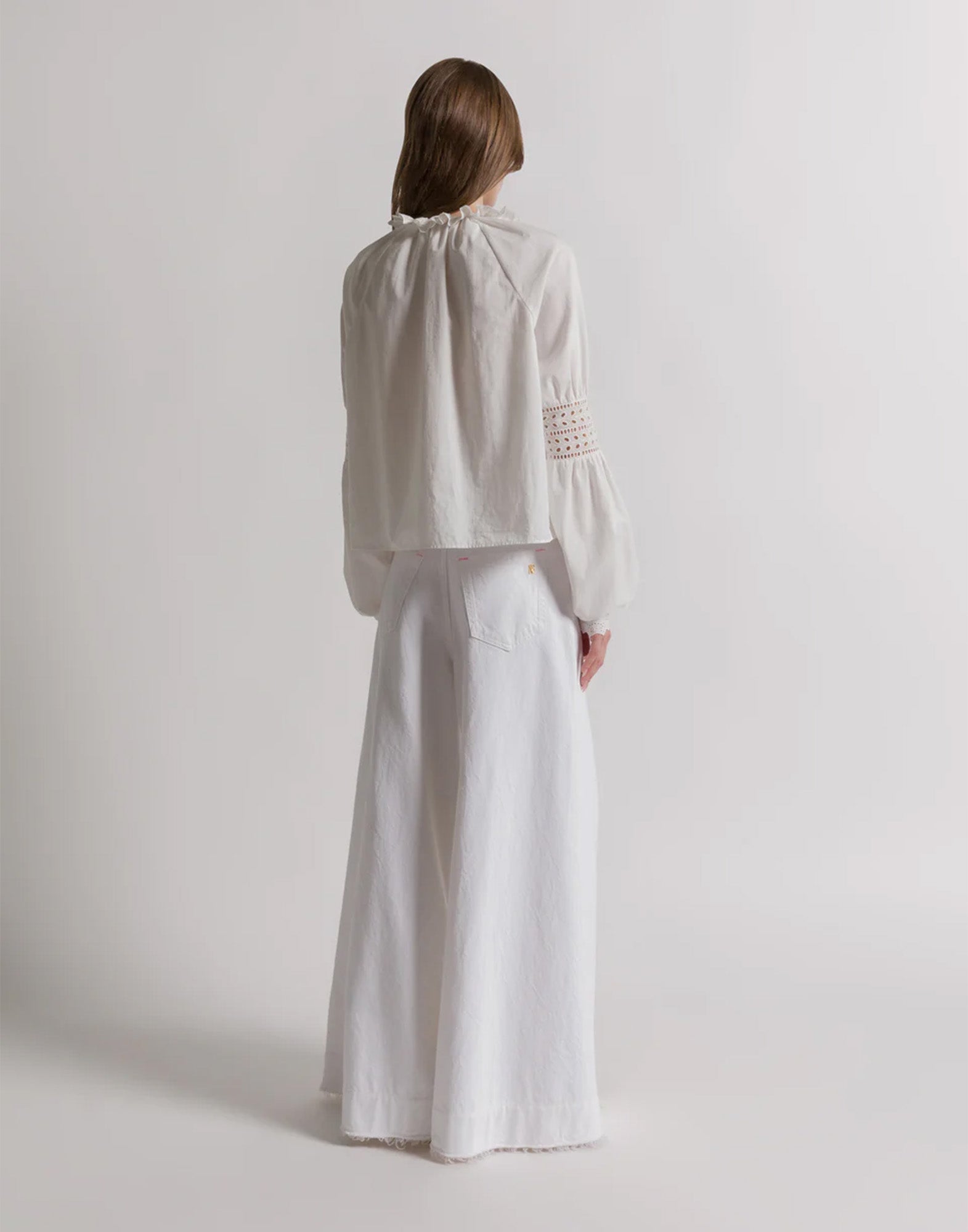 ALBERTA FERRETTI Pantaloni in Denim a Gamba Larga Bianchi