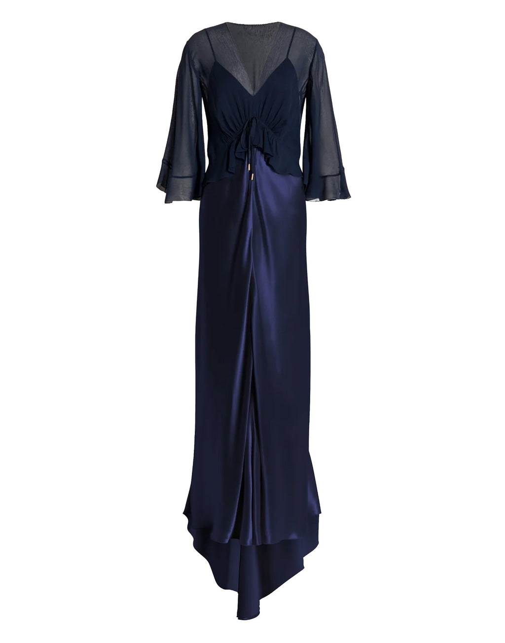 ALBERTA FERRETTI Abito Lungo in Raso Lucido con Mantella Blu