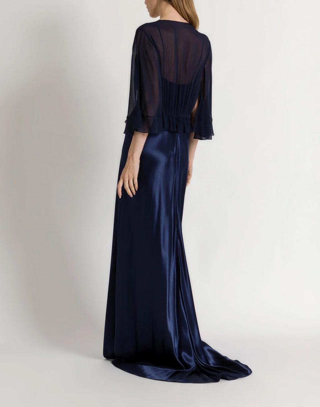 ALBERTA FERRETTI Abito Lungo in Raso Lucido con Mantella Blu