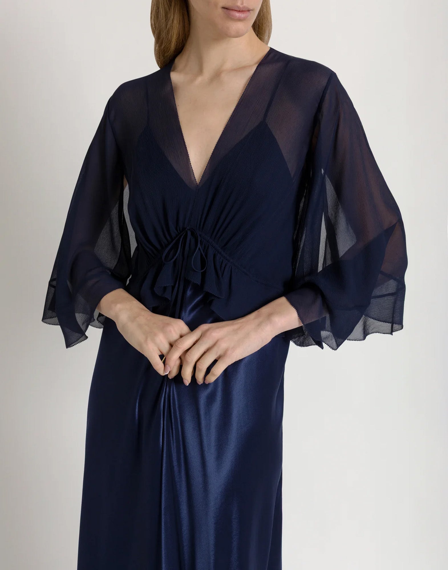 ALBERTA FERRETTI Abito Lungo in Raso Lucido con Mantella Blu