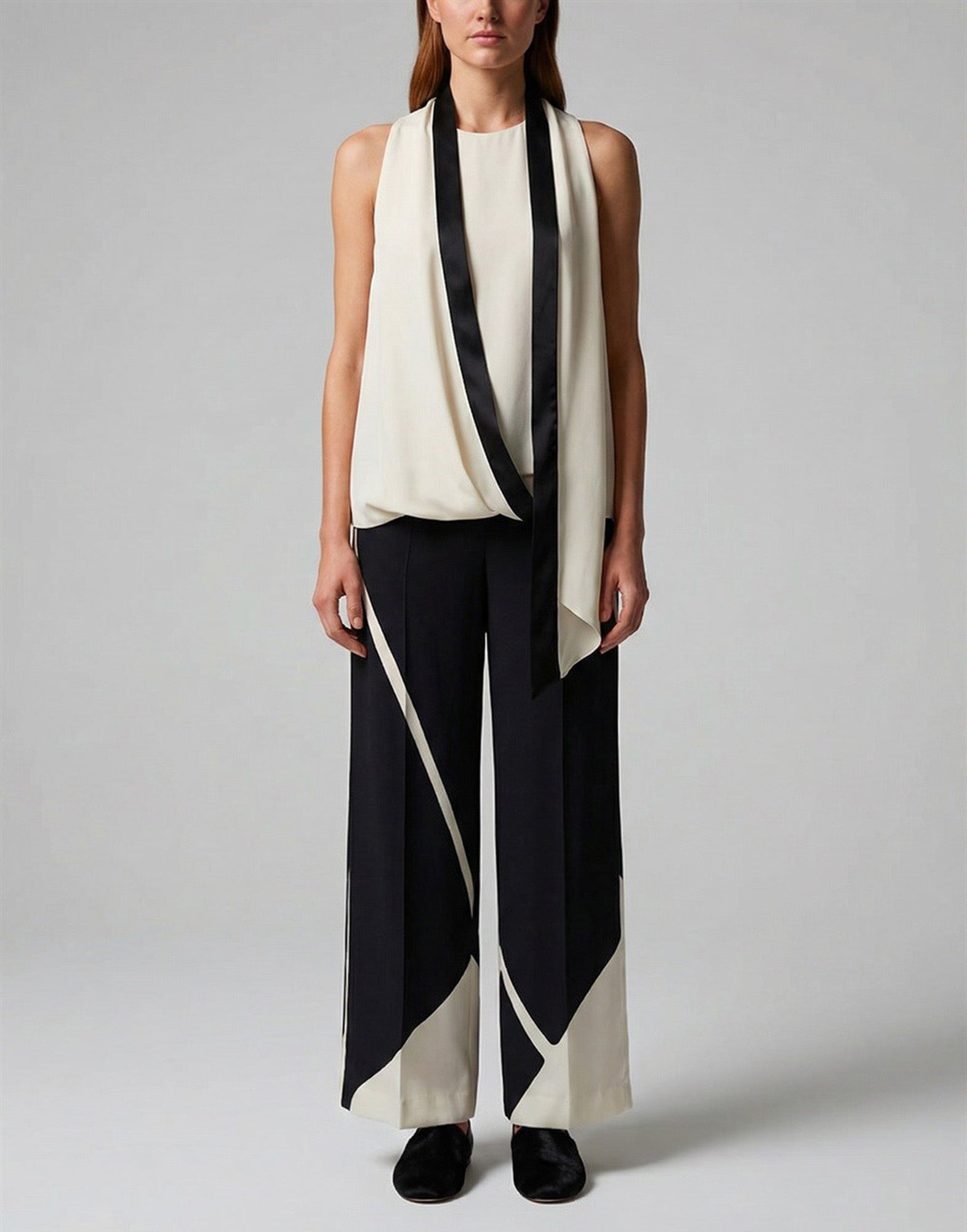 ALBERTA FERRETTI Top in Twill di Viscosa Avorio