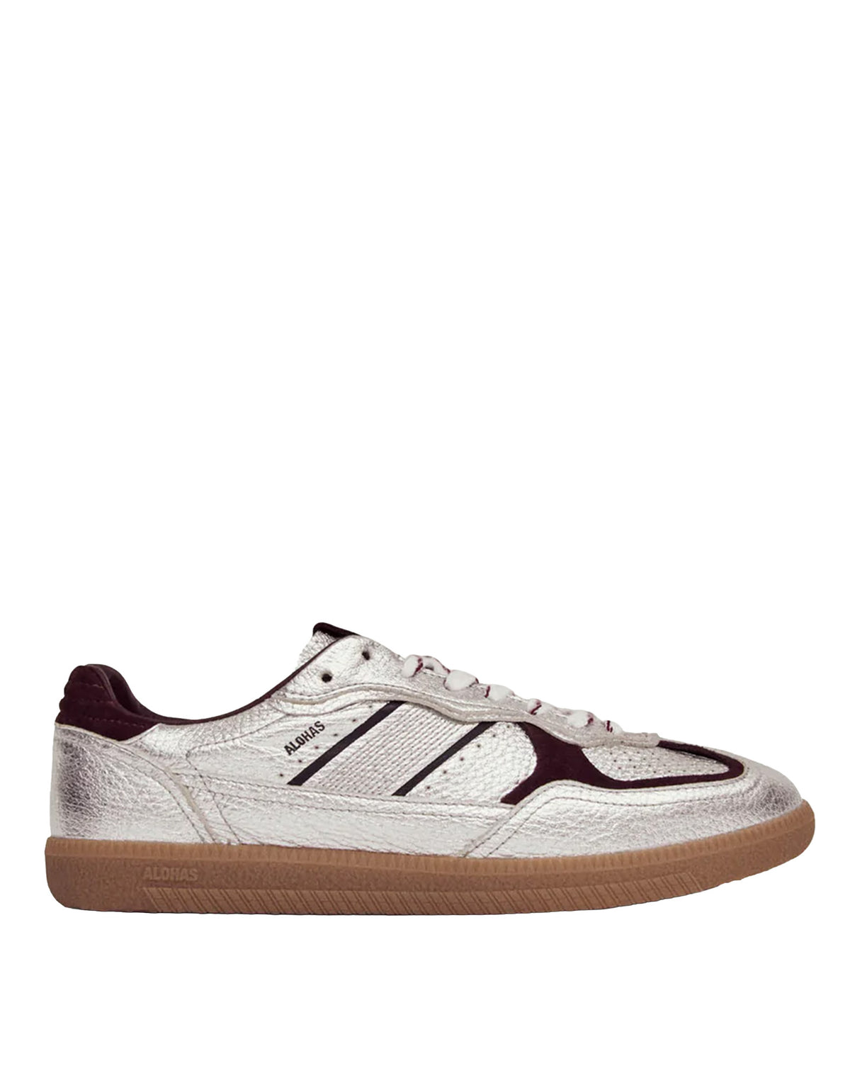 Baskets ALOHAS TB.490 en cuir grainé argent scintillant et bordeaux