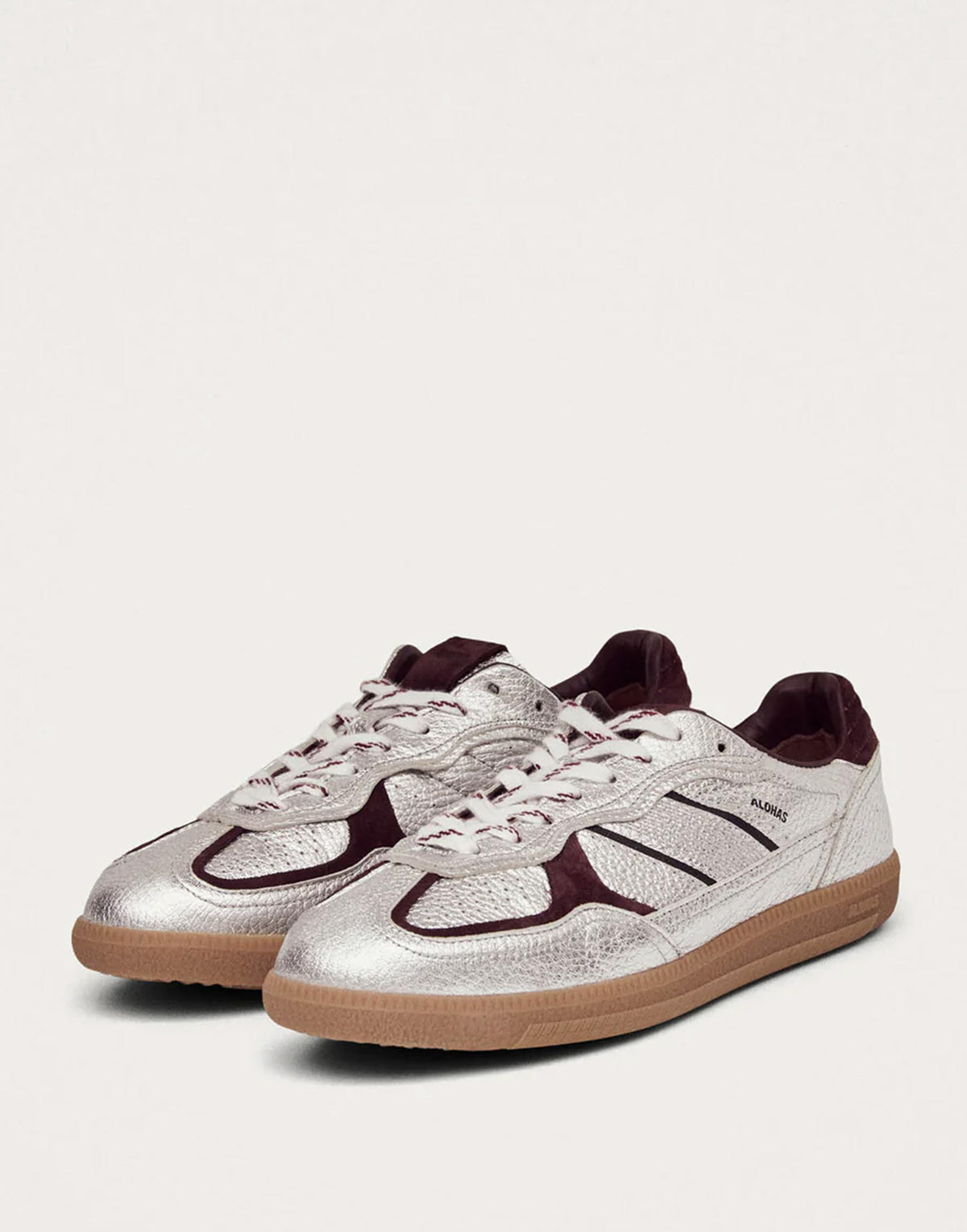 Baskets ALOHAS TB.490 en cuir grainé argent scintillant et bordeaux