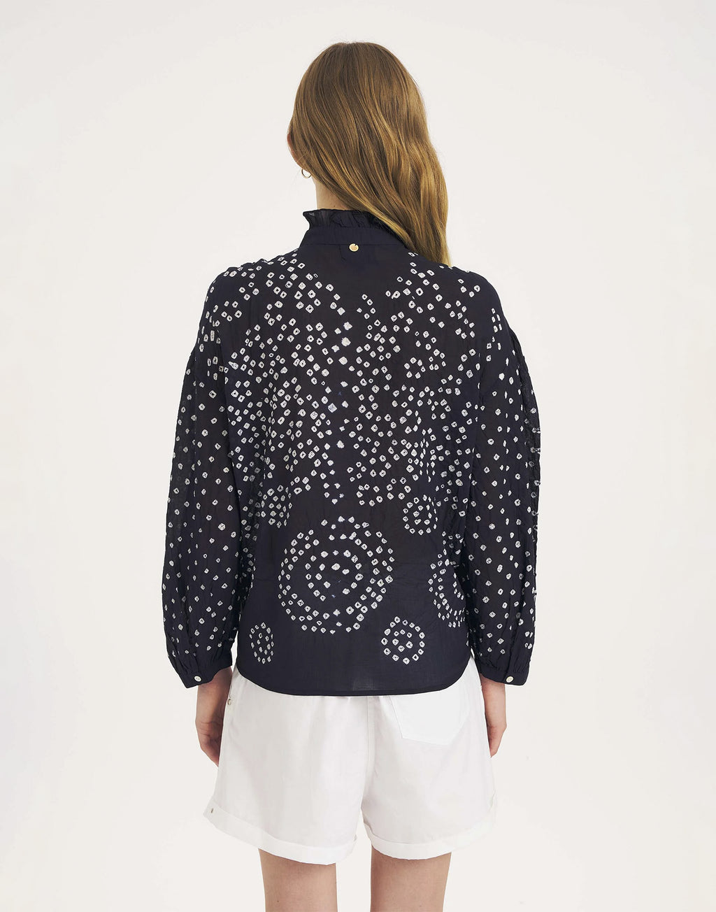 ANTIK BATIK Blusa in Voile di Cotone Bandhani Navy