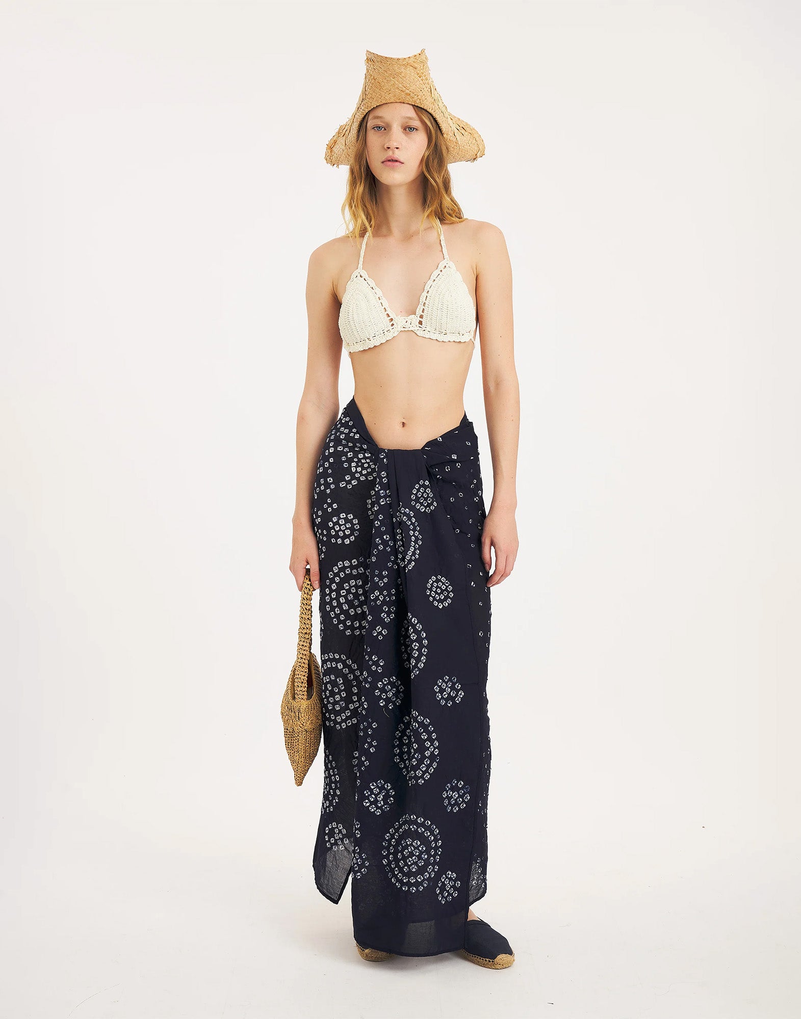 ANTIK BATIK Pareo Bandini in Voile di Cotone Blu Navy