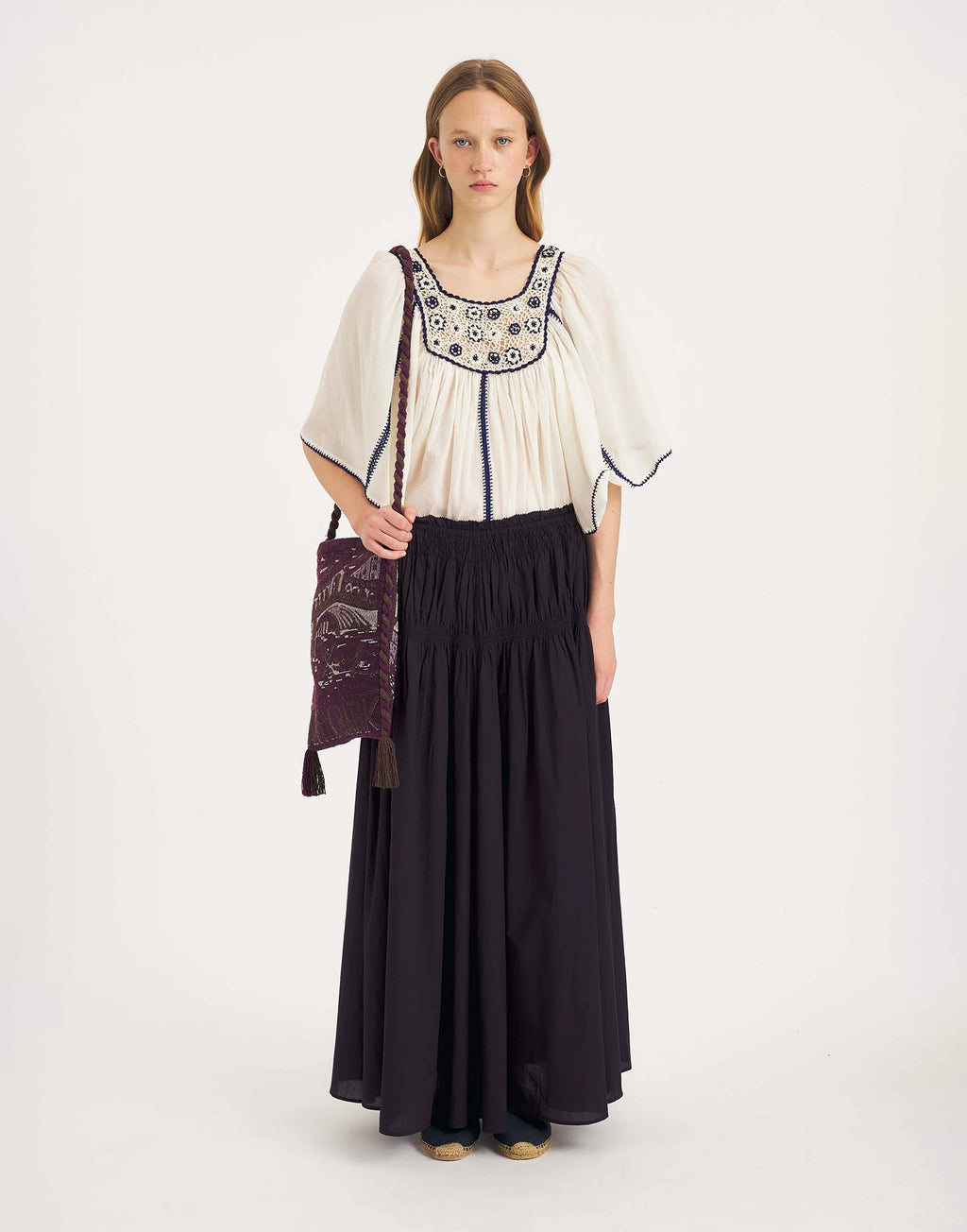 ANTIK BATIK Gonna Caroline in Voile di Cotone Navy