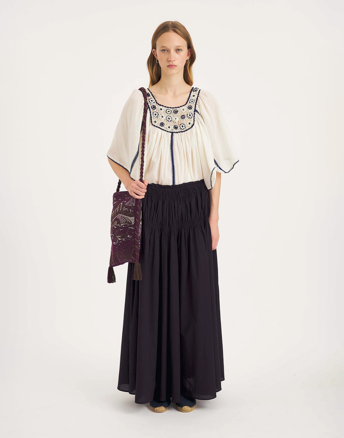 ANTIK BATIK Jupe Caroline en voile de coton bleu marine