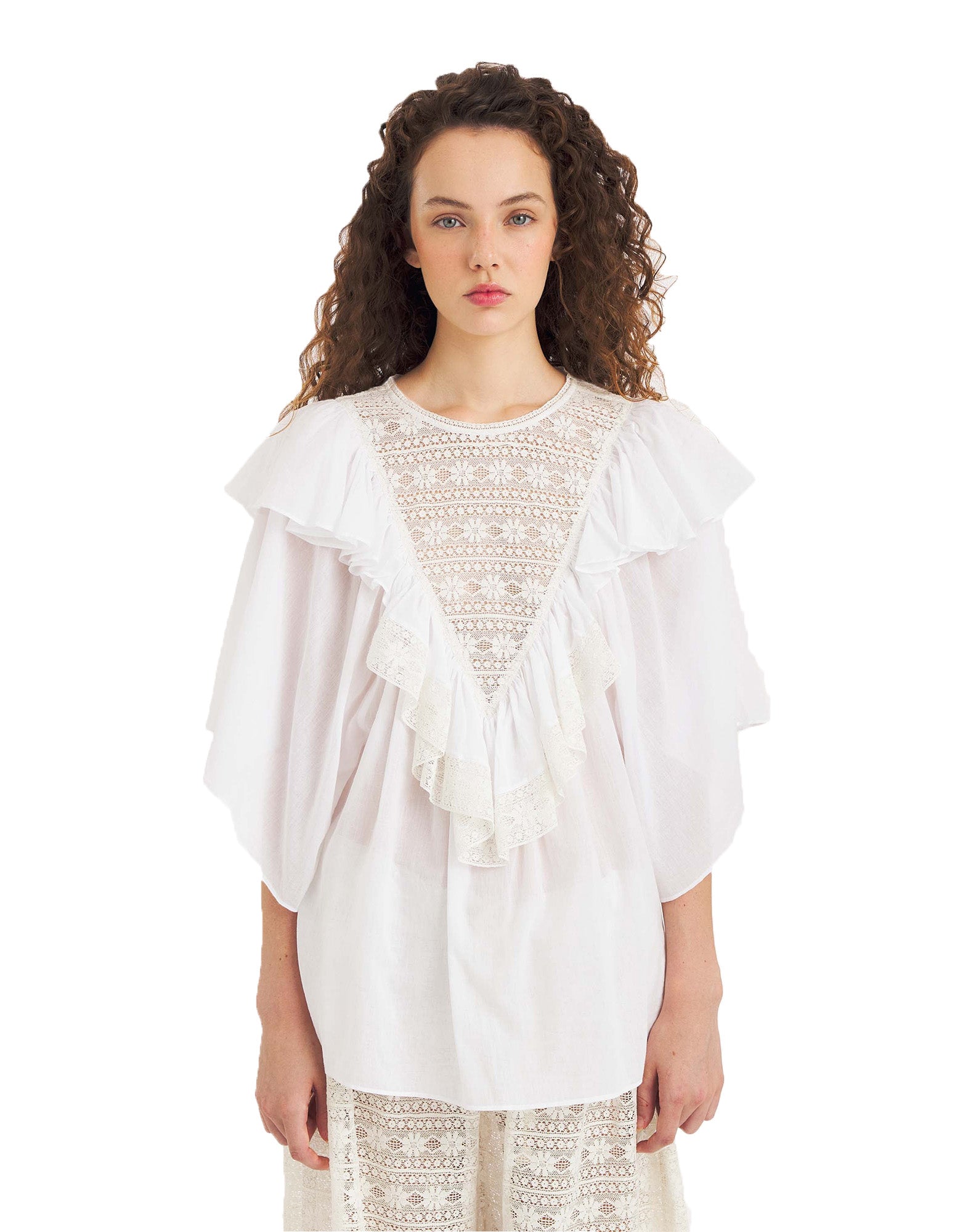 ANTIK BATIK Top Dolly in Voile di Cotone Bianco
