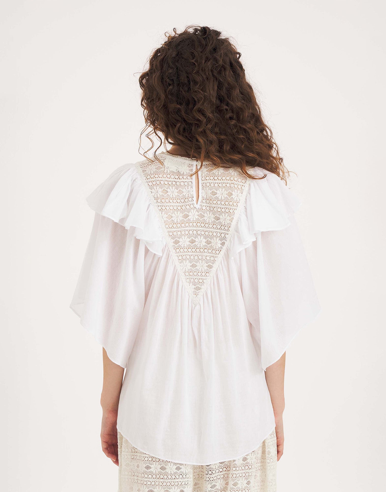 ANTIK BATIK Top Dolly in Voile di Cotone Bianco