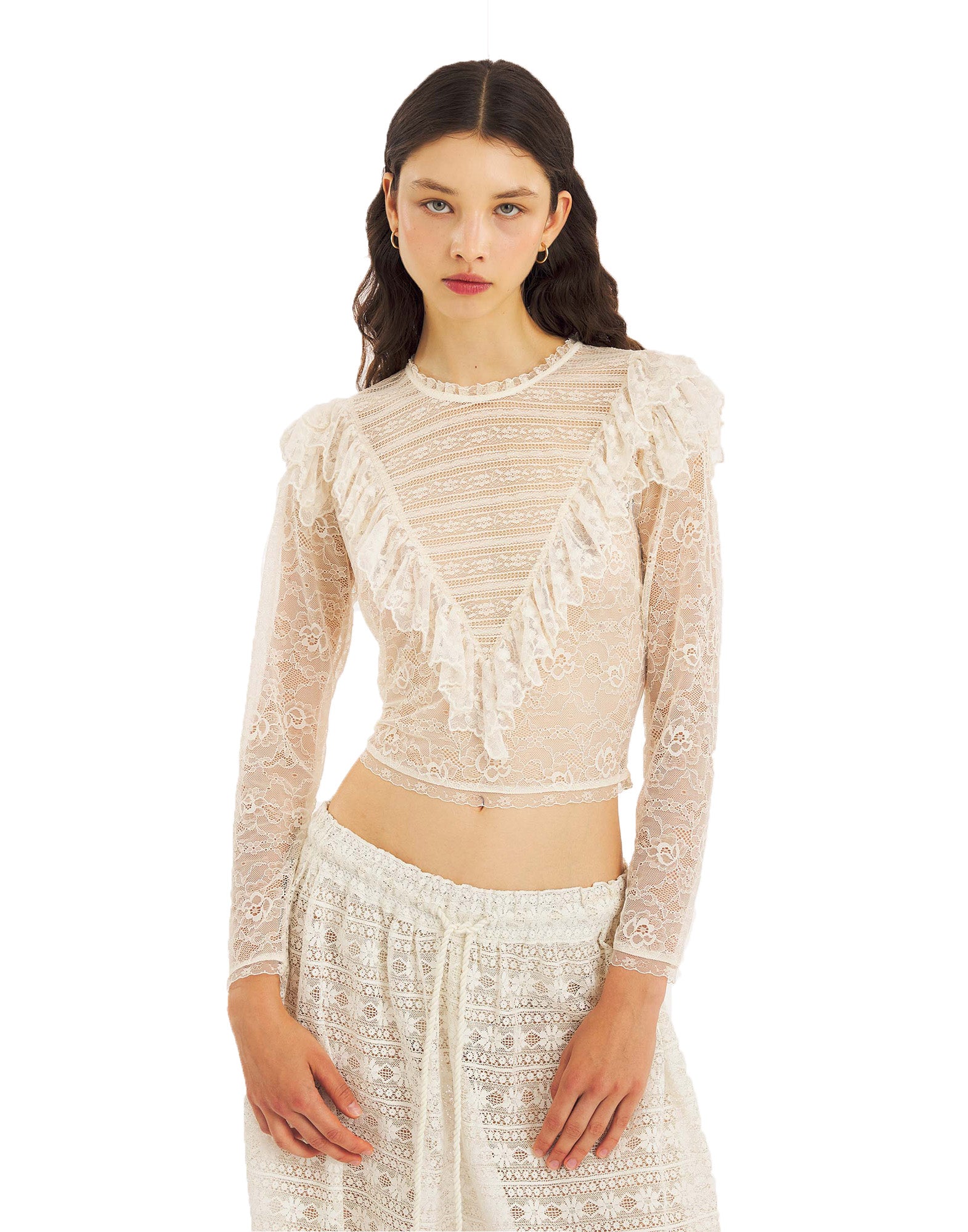 ANTIK BATIK Top Corto Flowi in Pizzo Crema