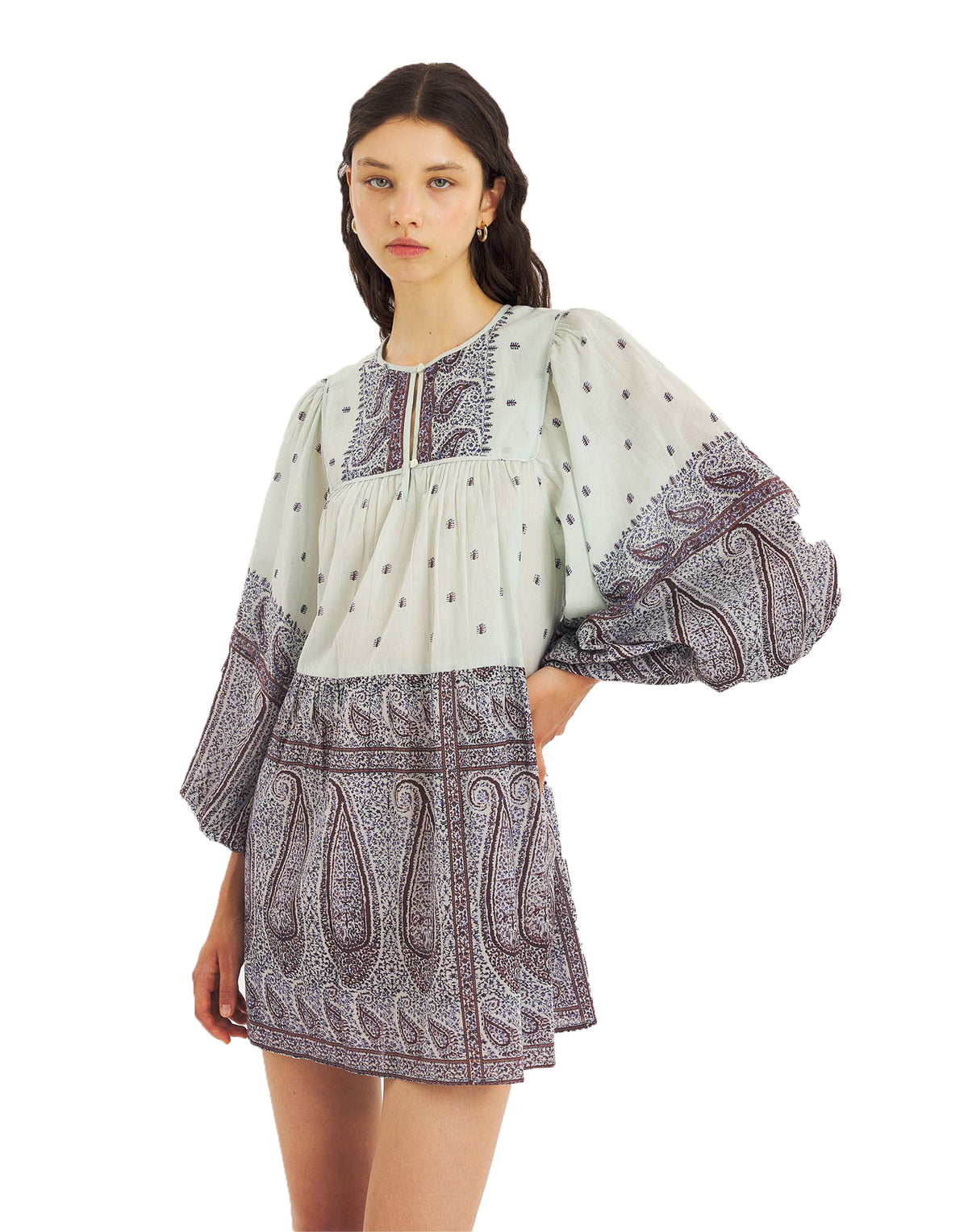 ANTIK BATIK Abito Corto Johri in Voile di Cotone Acqua