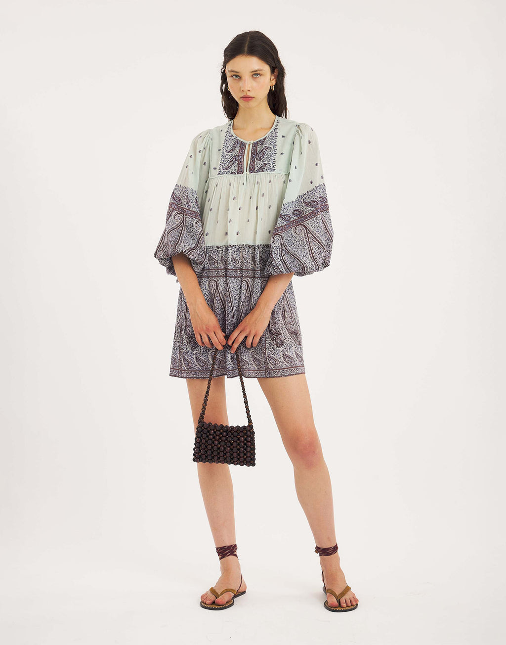 ANTIK BATIK Abito Corto Johri in Voile di Cotone Acqua