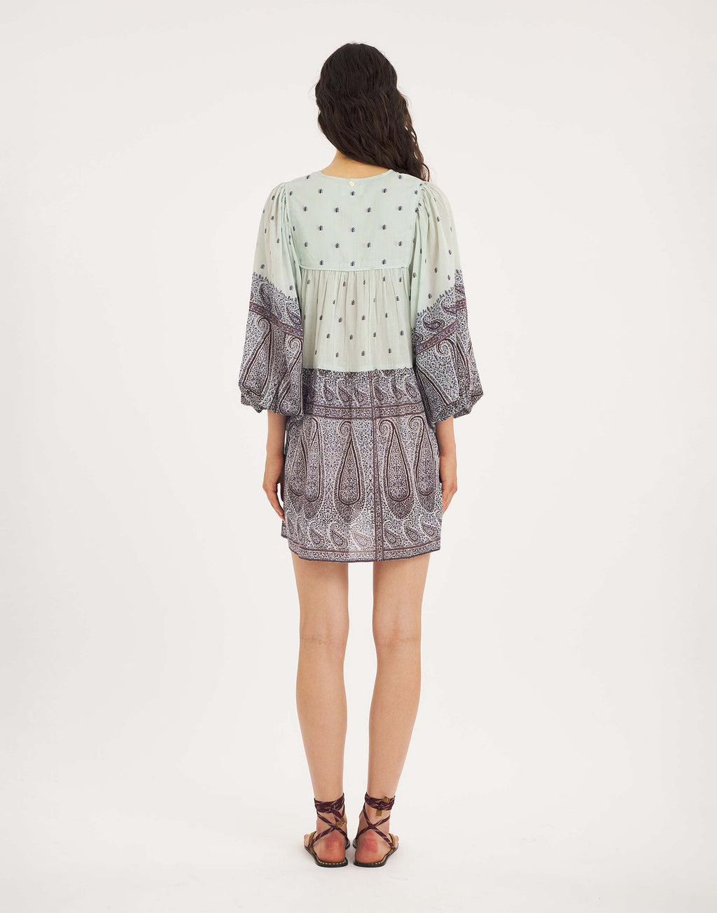 ANTIK BATIK Abito Corto Johri in Voile di Cotone Acqua