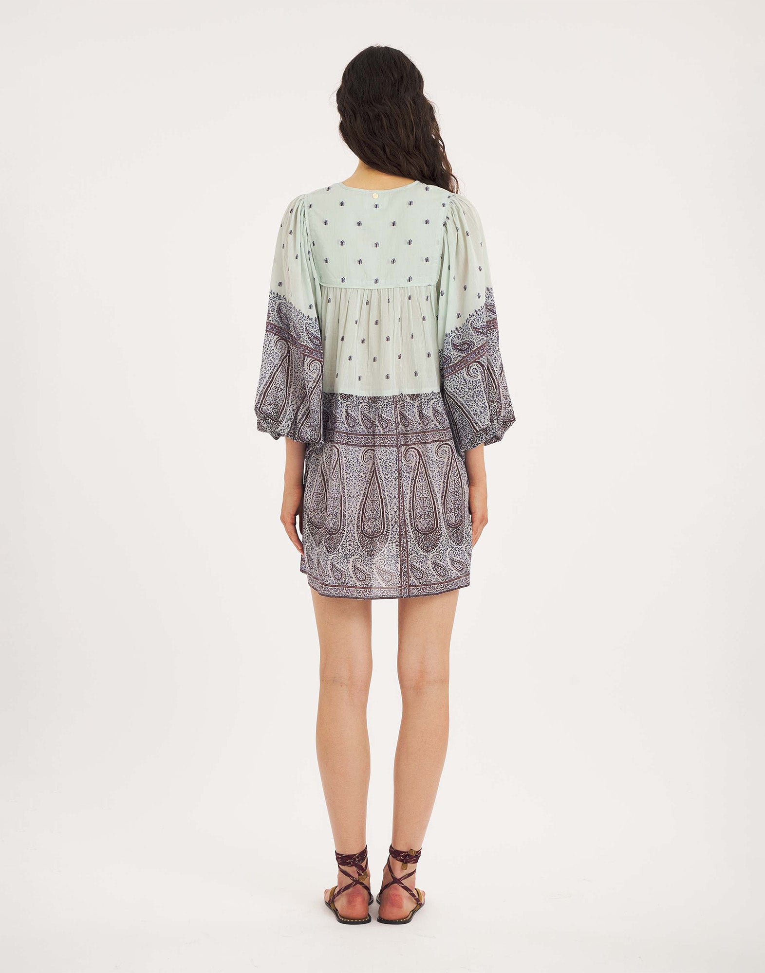 ANTIK BATIK Abito Corto Johri in Voile di Cotone Acqua