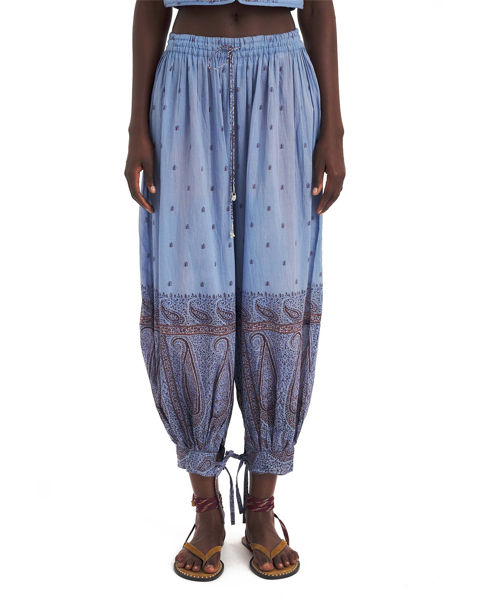 ANTIK BATIK Pantalone Sarouel Johri in Voile di Cotone Blue