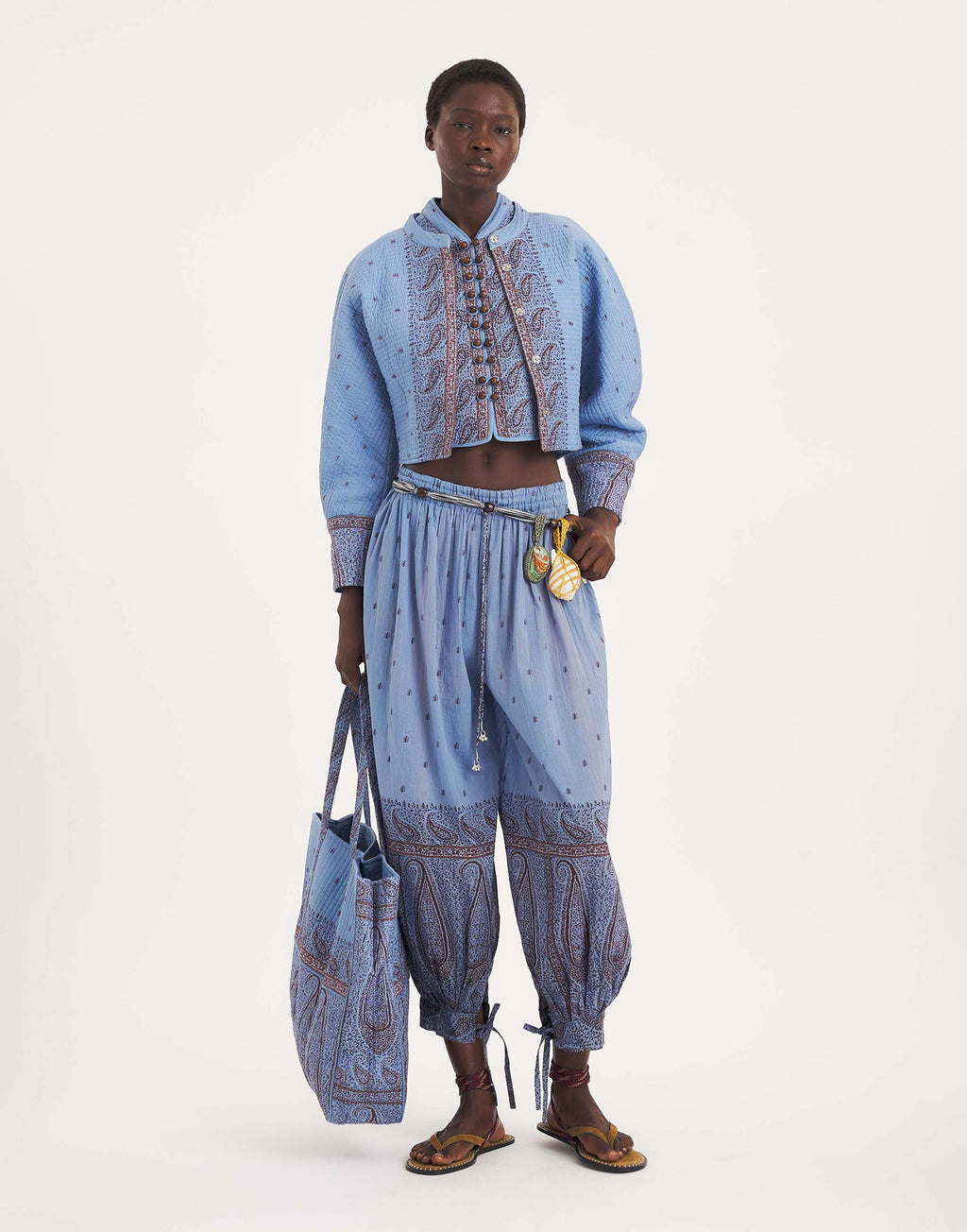 ANTIK BATIK Pantalone Sarouel Johri in Voile di Cotone Blue