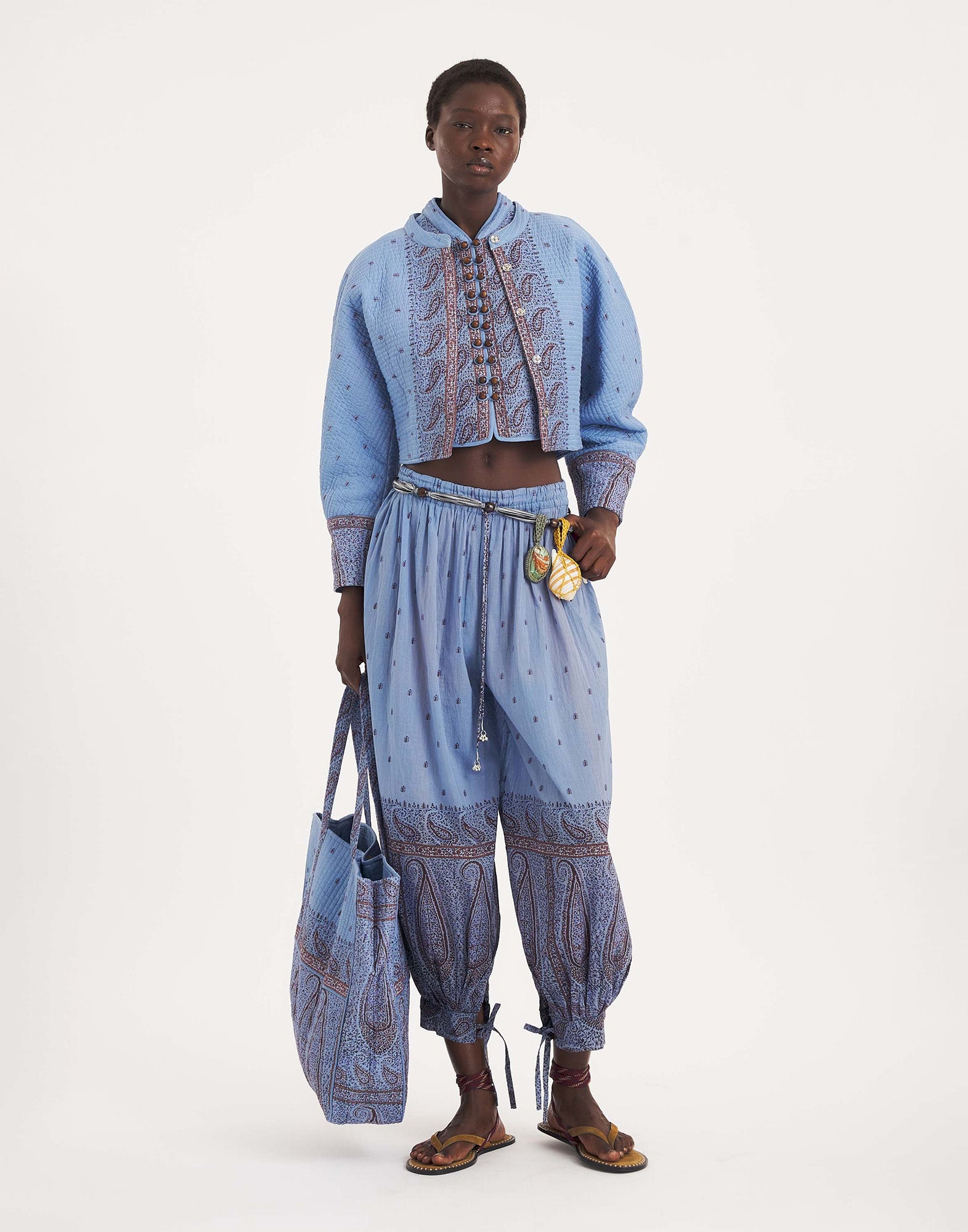 ANTIK BATIK Pantalone Sarouel Johri in Voile di Cotone Blue