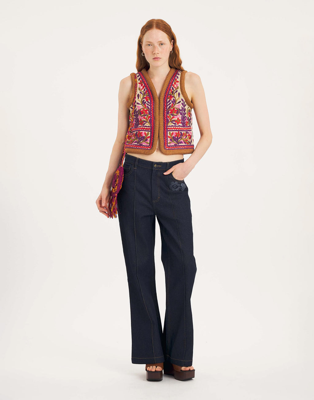 ANTIK BATIK Gilet Suna Ricamato in Cotone Cream