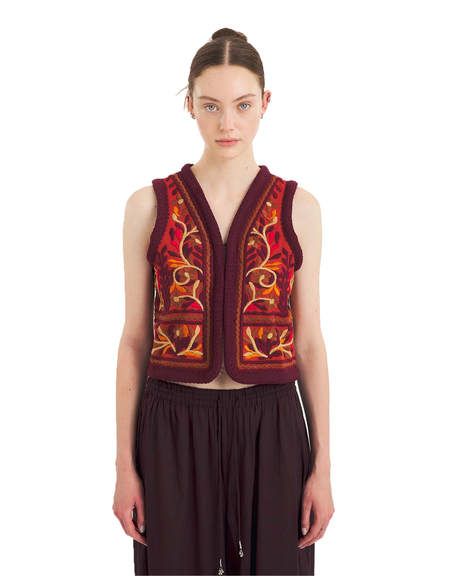 ANTIK BATIK Gilet Suna Ricamato in Cotone Rust