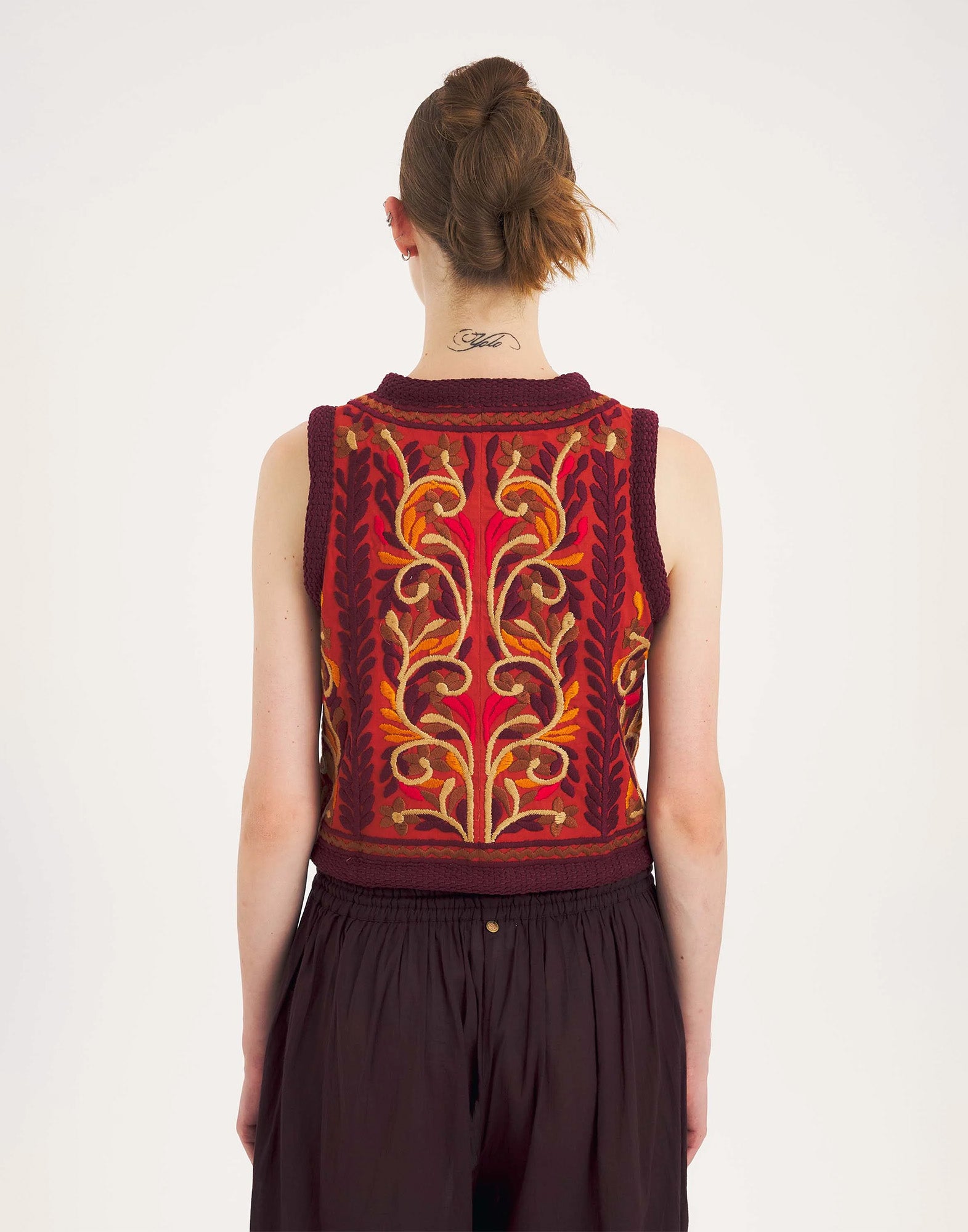 ANTIK BATIK Gilet Suna Ricamato in Cotone Rust