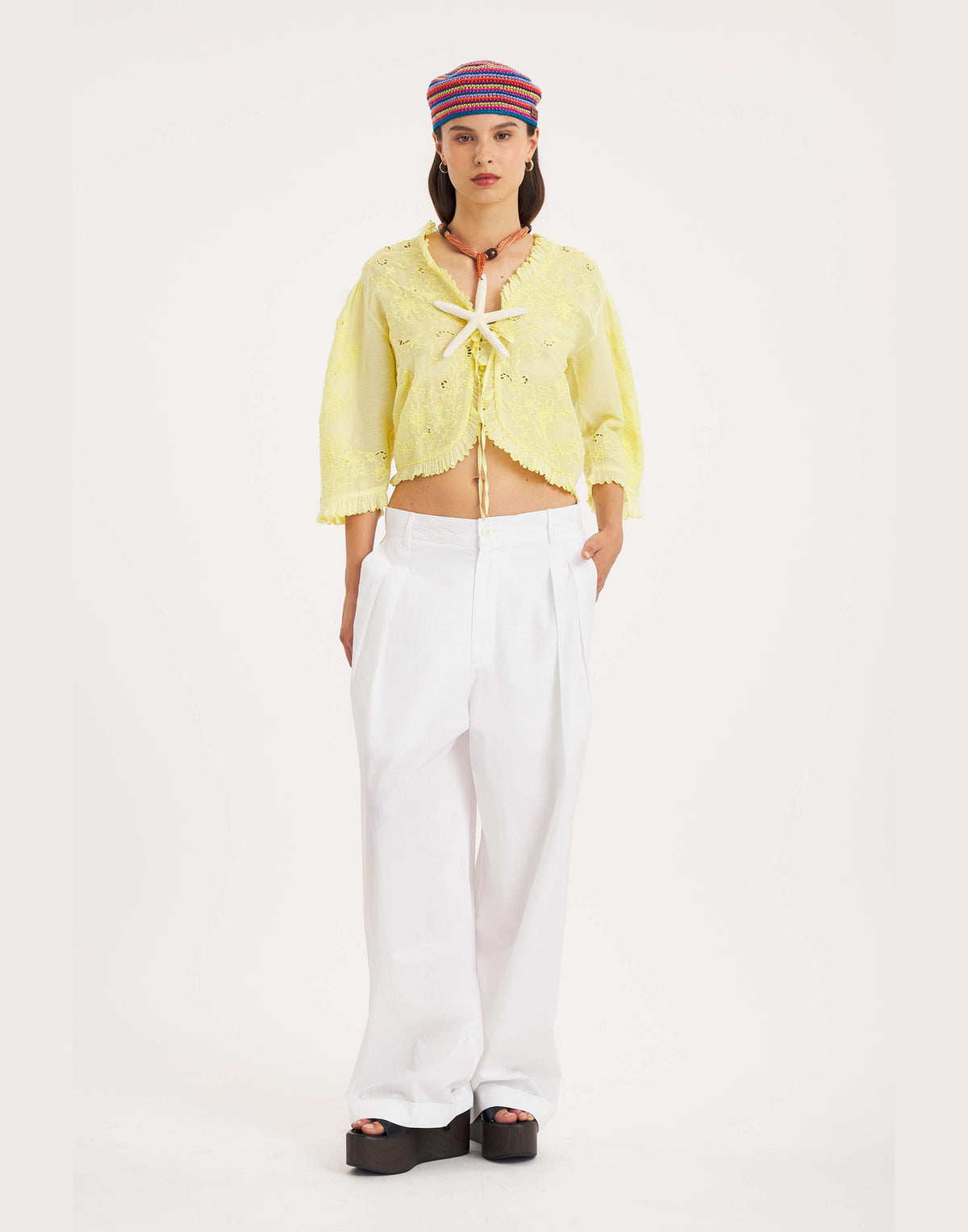 ANTIK BATIK Pantaloni Taylora in Popeline di Cotone Bianco