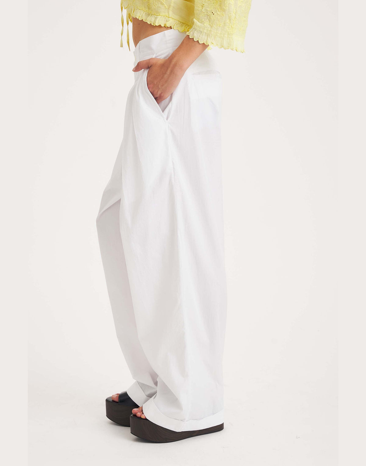 ANTIK BATIK Pantaloni Taylora in Popeline di Cotone Bianco