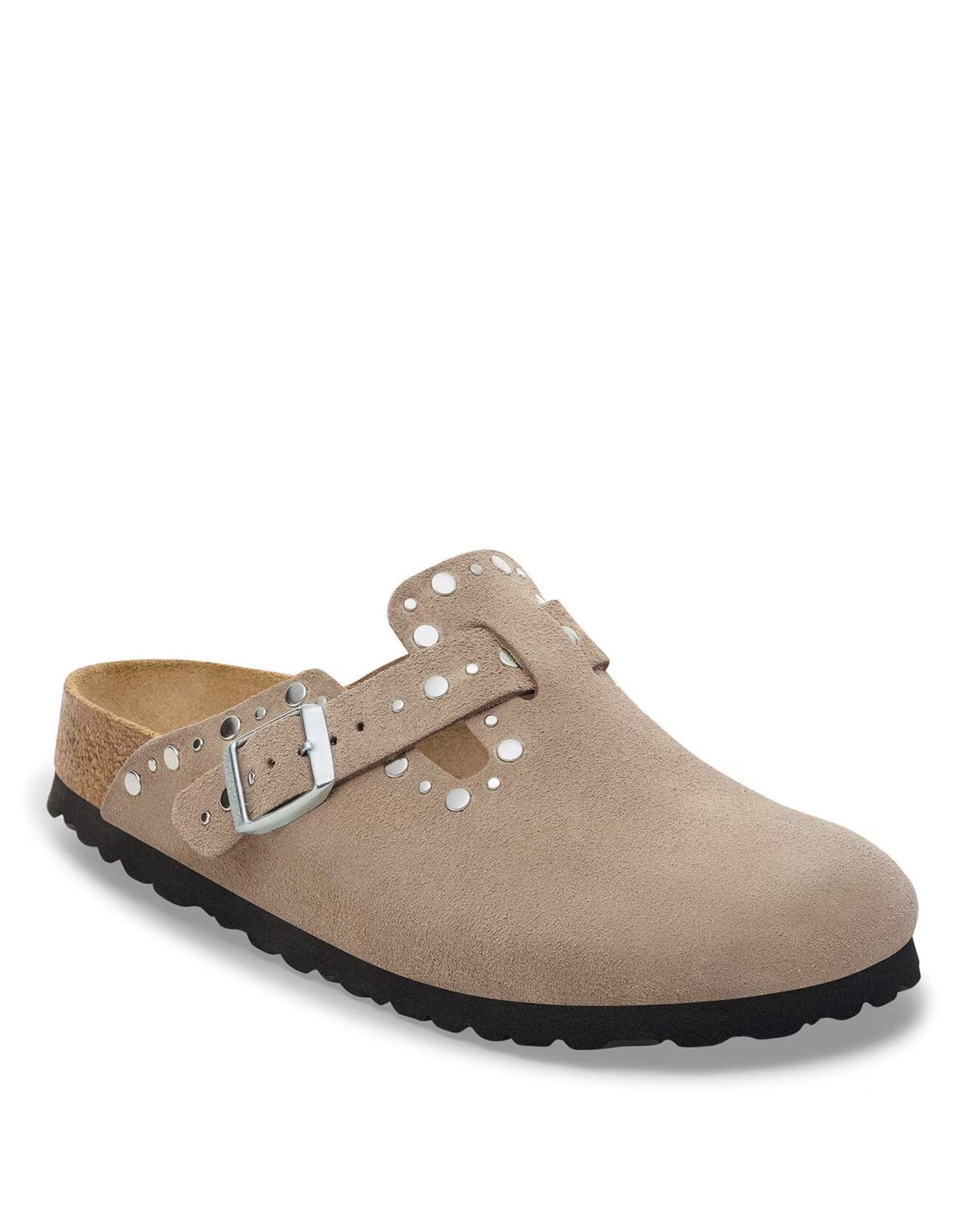 BIRKENSTOCK Boston in Pelle Scamosciata con Borchie Taupe