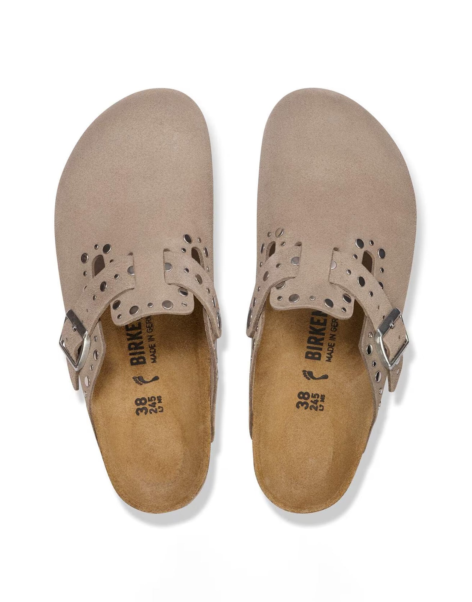 BIRKENSTOCK Boston in Pelle Scamosciata con Borchie Taupe