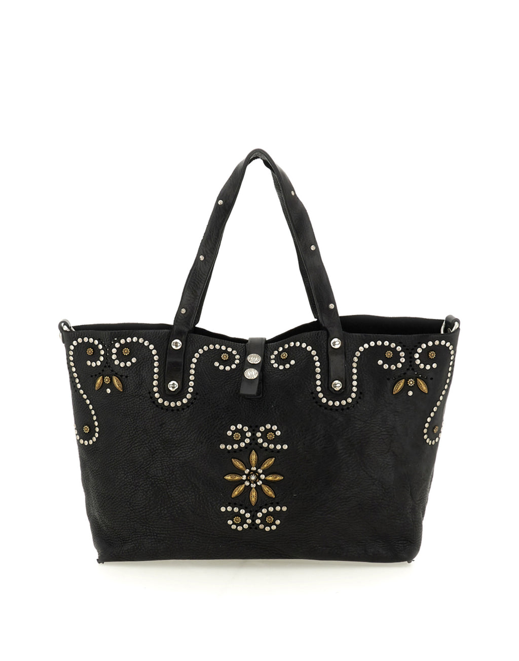 CAMPOMAGGI Borsa Shopping in Pelle con Borchie Nera
