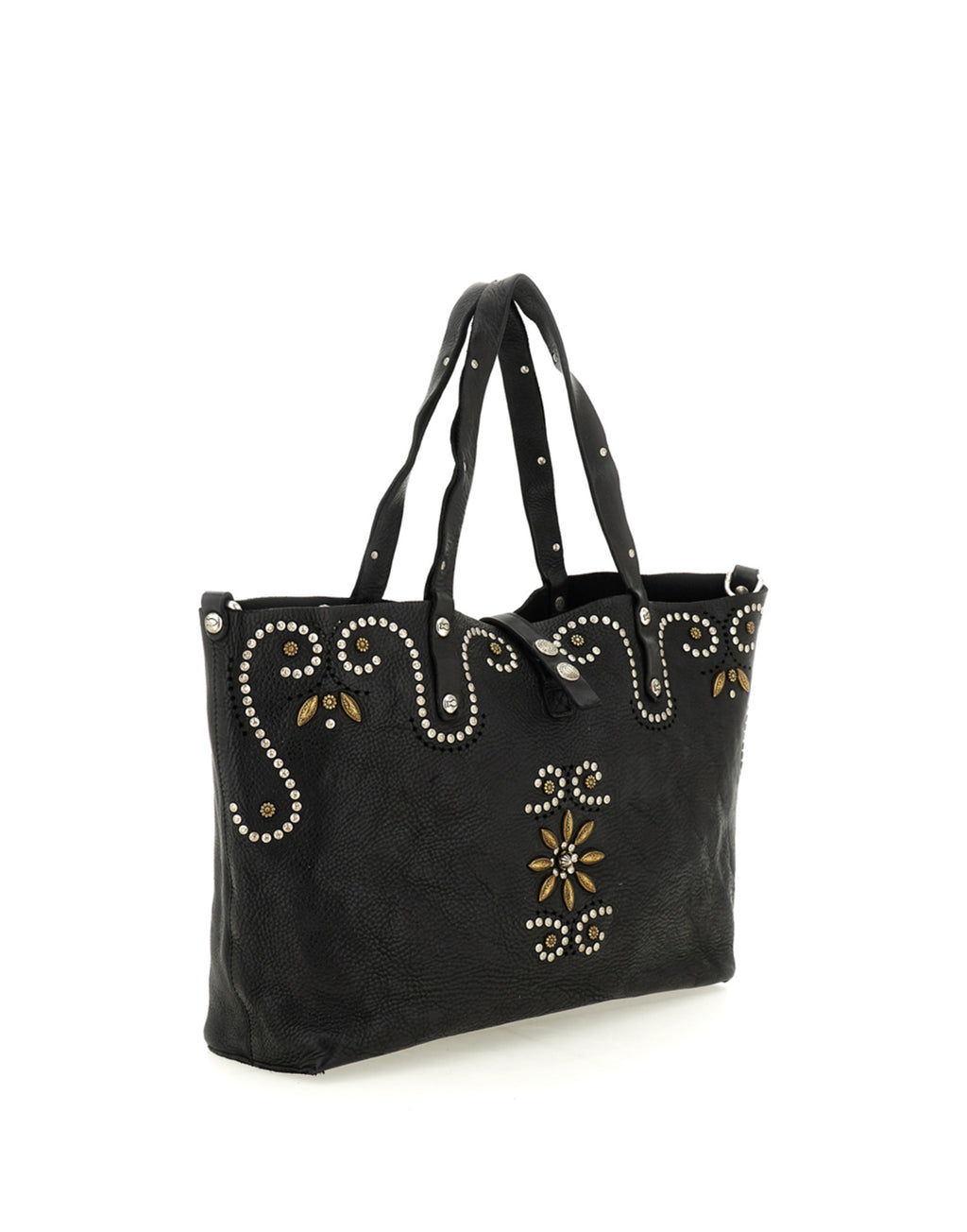CAMPOMAGGI Borsa Shopping in Pelle con Borchie Nera