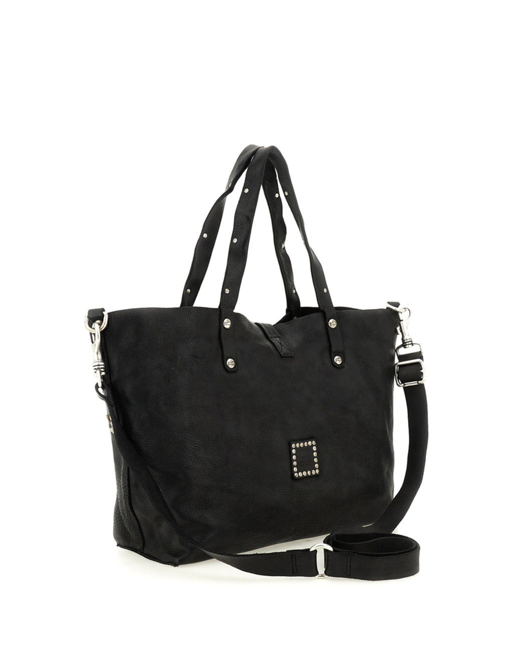CAMPOMAGGI Borsa Shopping in Pelle con Borchie Nera