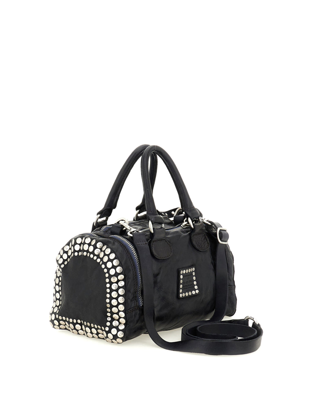CAMPOMAGGI Borsa Bauletto in Pelle con Borchie Nera