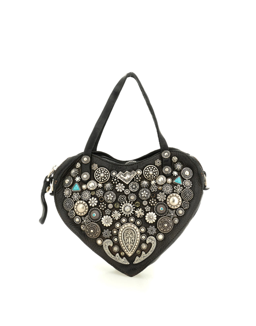 CAMPOMAGGI Borsa Valentina a Cuore in Pelle con Borchie Nera