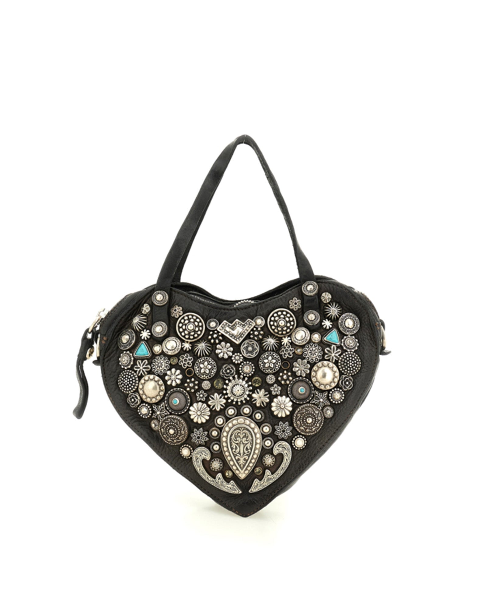 CAMPOMAGGI Borsa Valentina a Cuore in Pelle con Borchie Nera