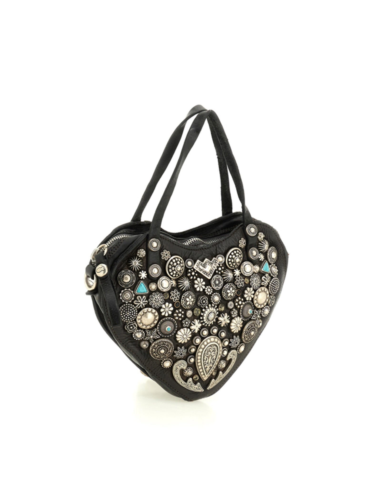 CAMPOMAGGI Borsa Valentina a Cuore in Pelle con Borchie Nera