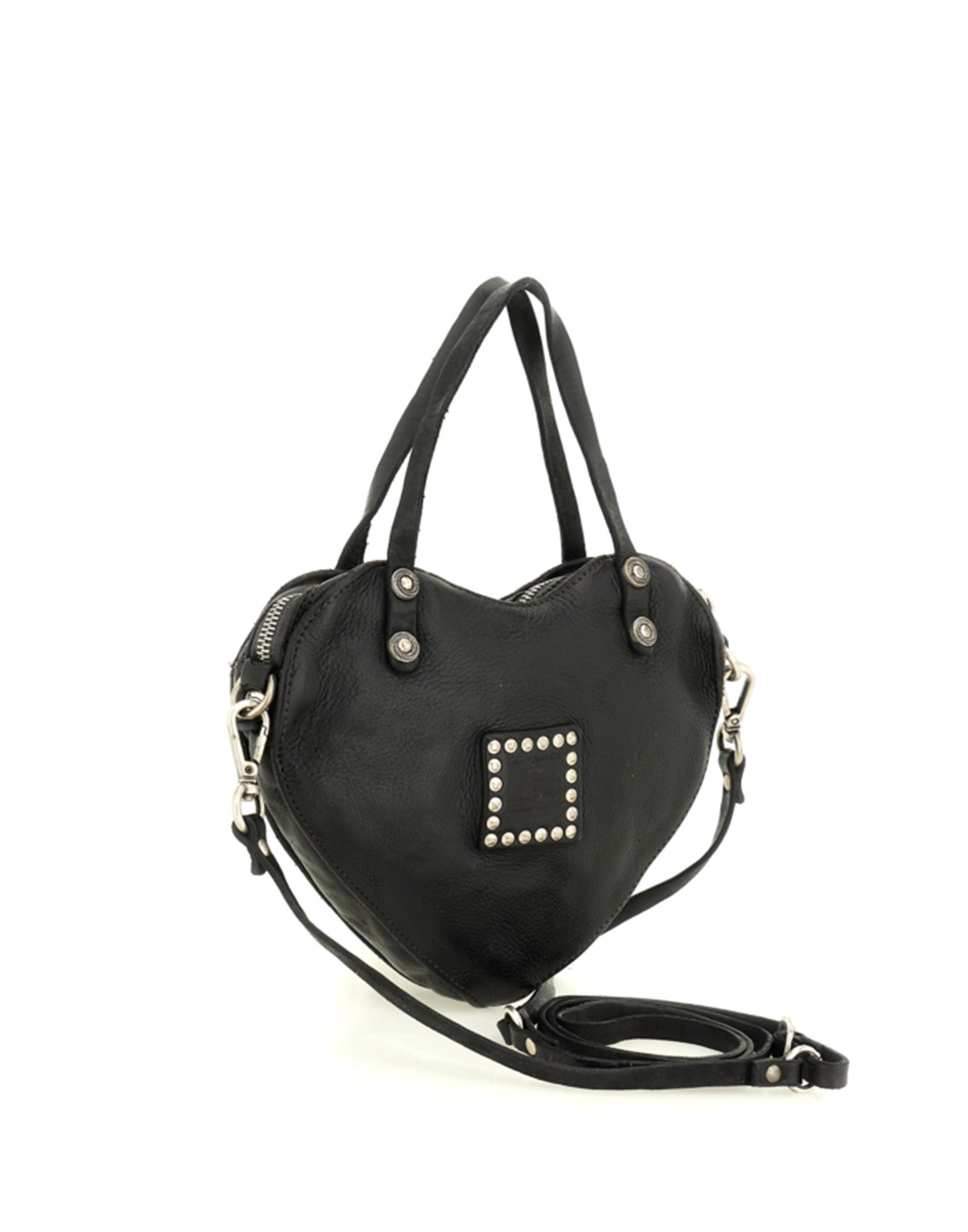 CAMPOMAGGI Borsa Valentina a Cuore in Pelle con Borchie Nera