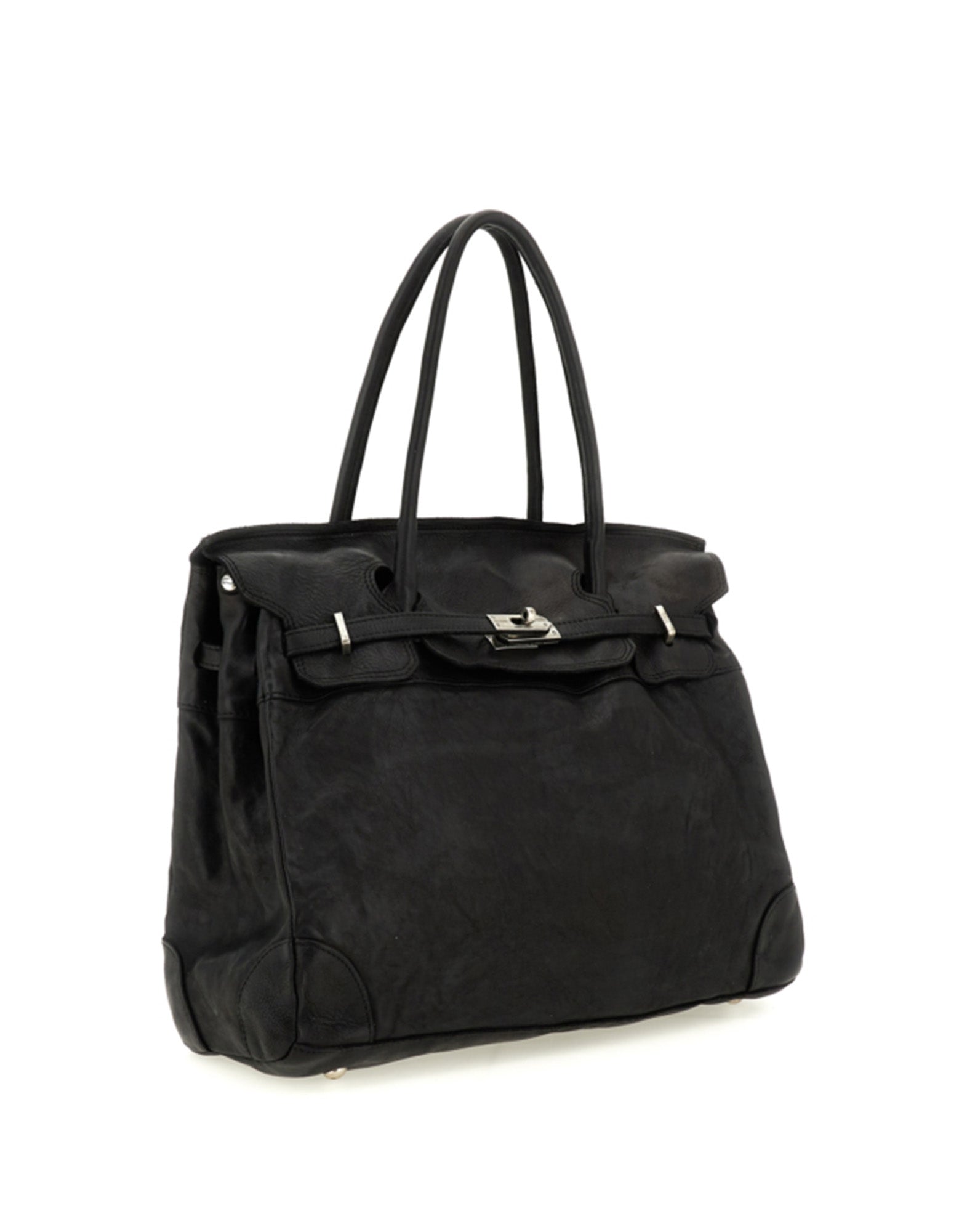 CAMPOMAGGI Borsa Shopping Larice in Pelle Nera